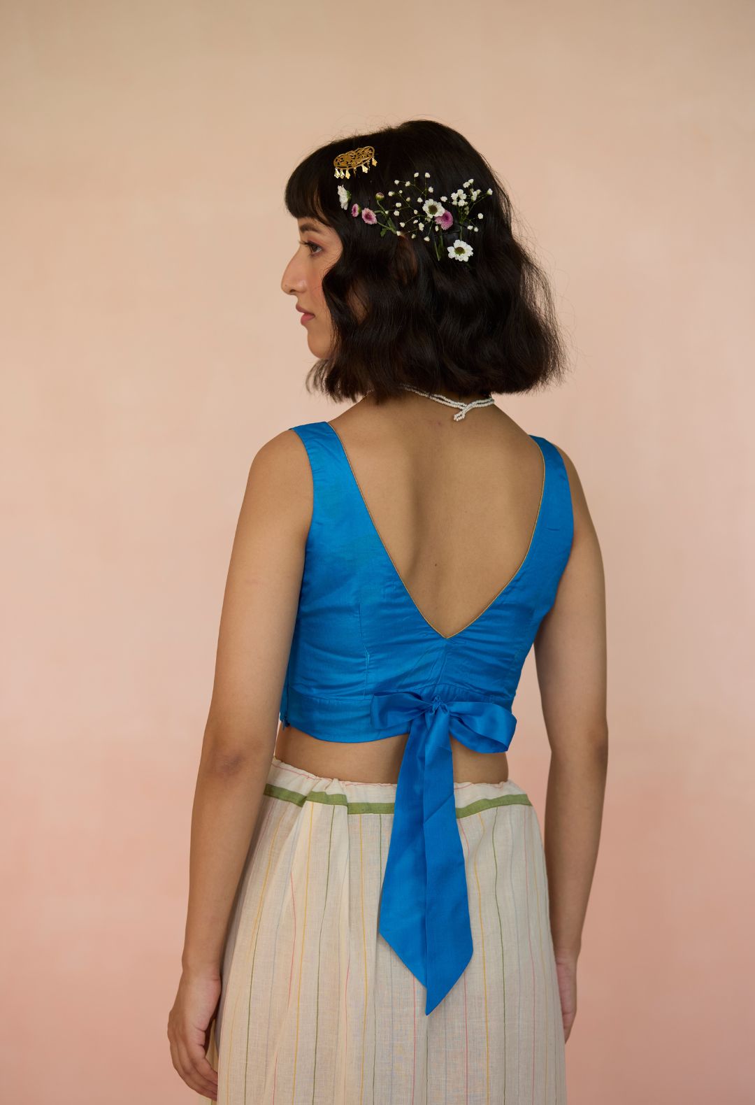 Bow Silk Blouse Blue