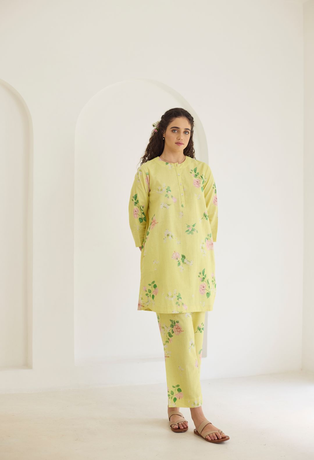Yellow Hibiscus Short Kurta Set