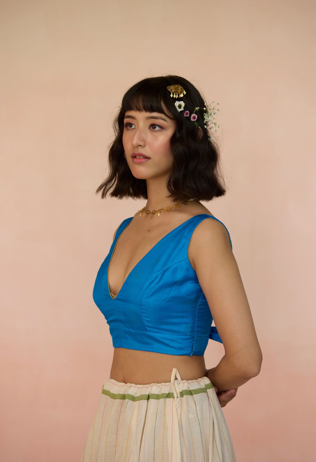 Bow Silk Blouse Blue