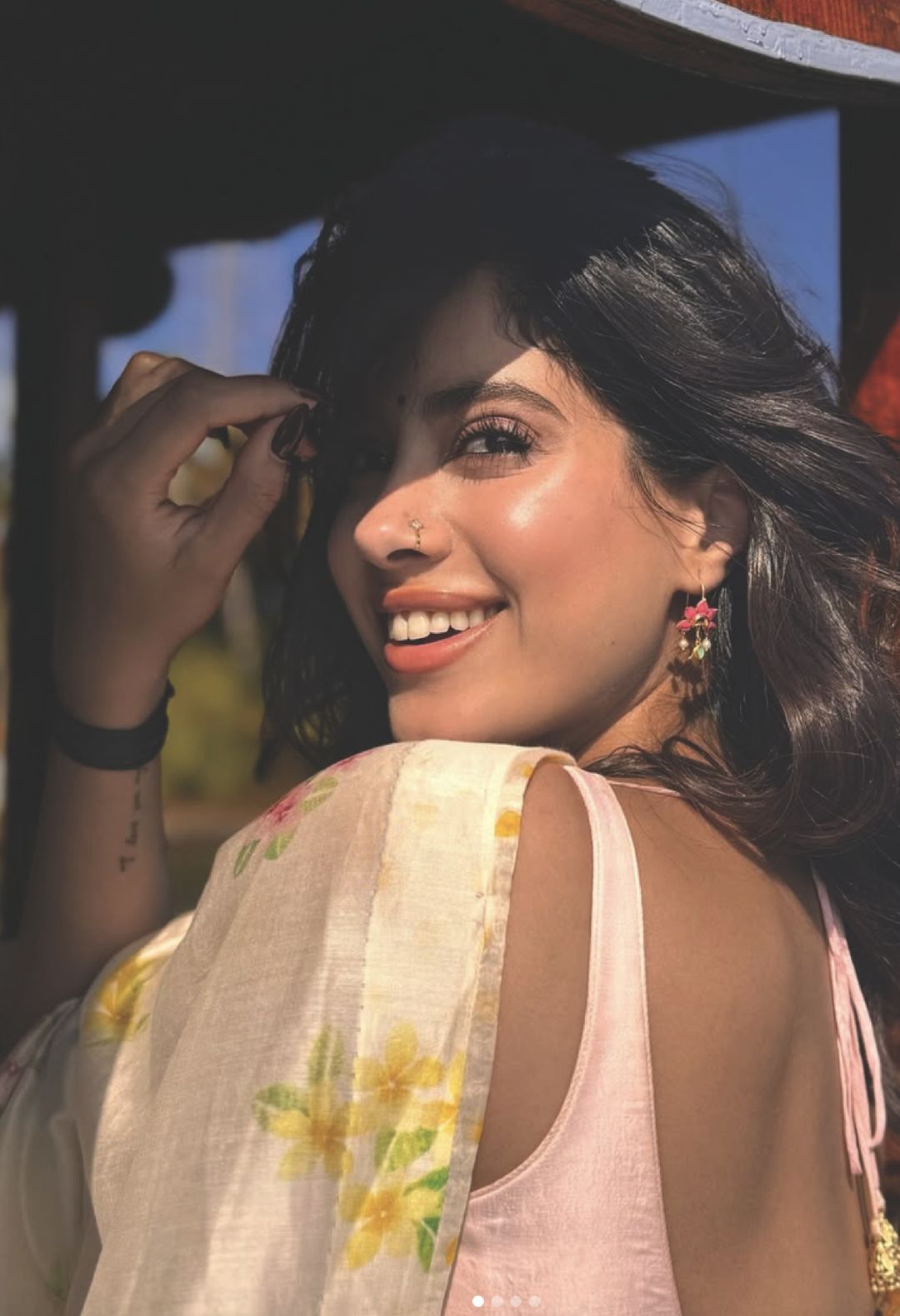 Janhvi in Periwinkle Silk and Cotton Chanderi Sari
