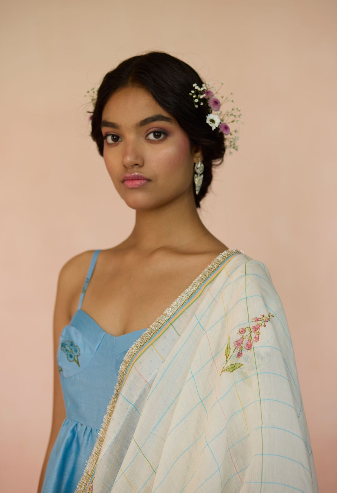 Foxglove Silk and Cotton Check Sari