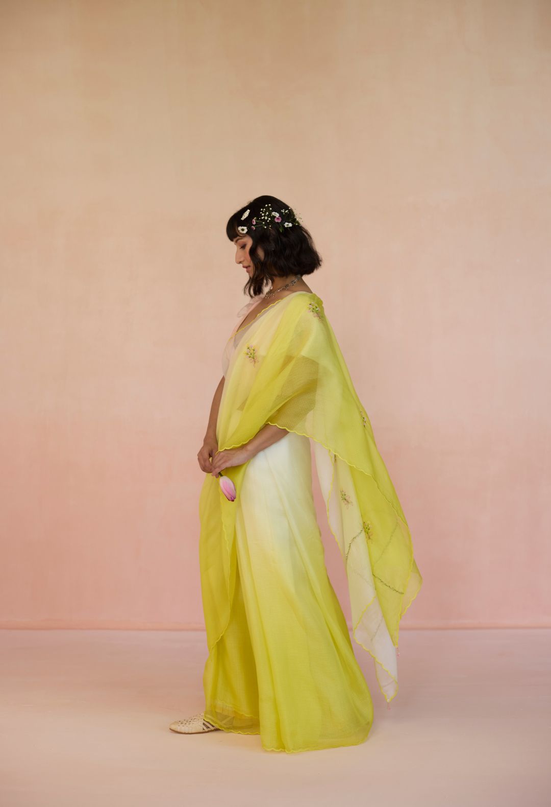 Bouquet Kota Doria Silk Sari Yellow Ombre