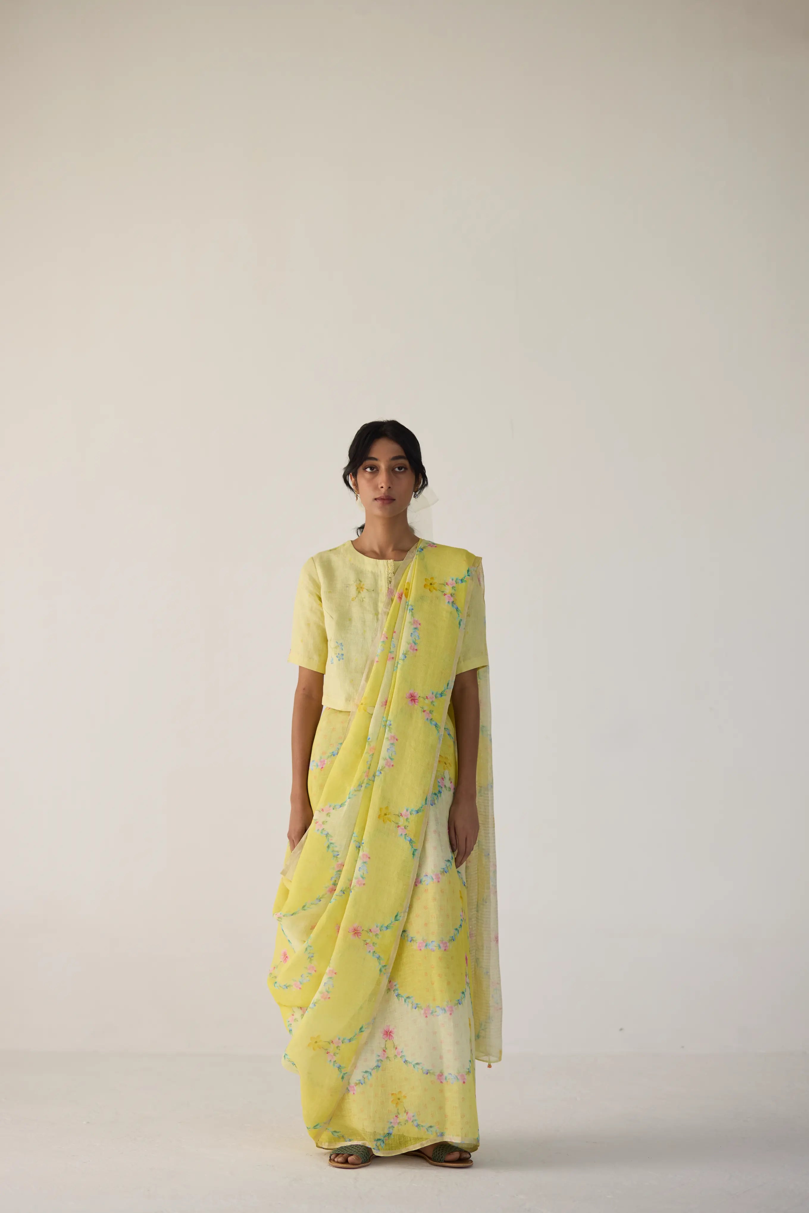 Radhikka Gulmarg Linen Yellow Sari