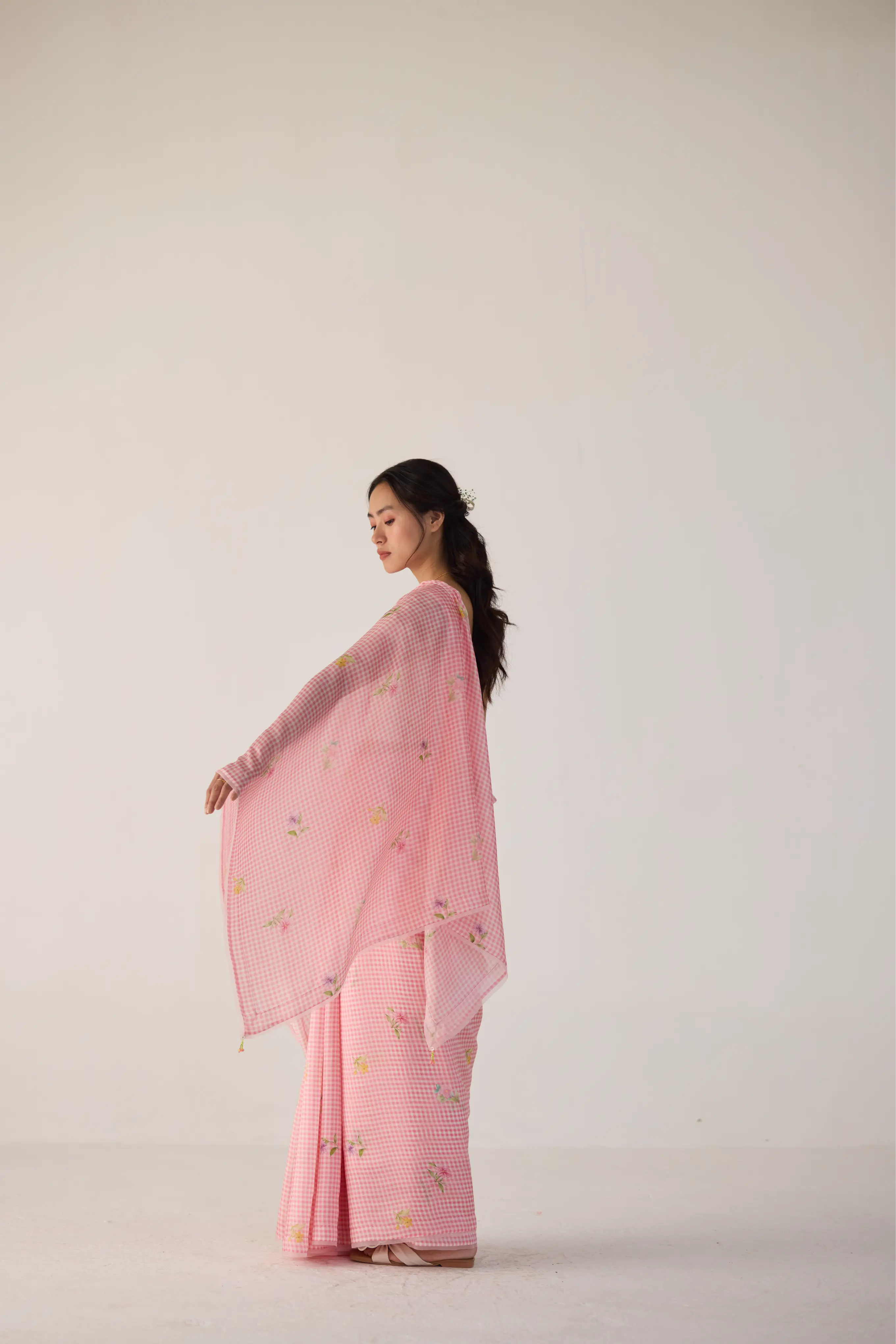 Serene Meadow Mulberry Organza Silk Sari