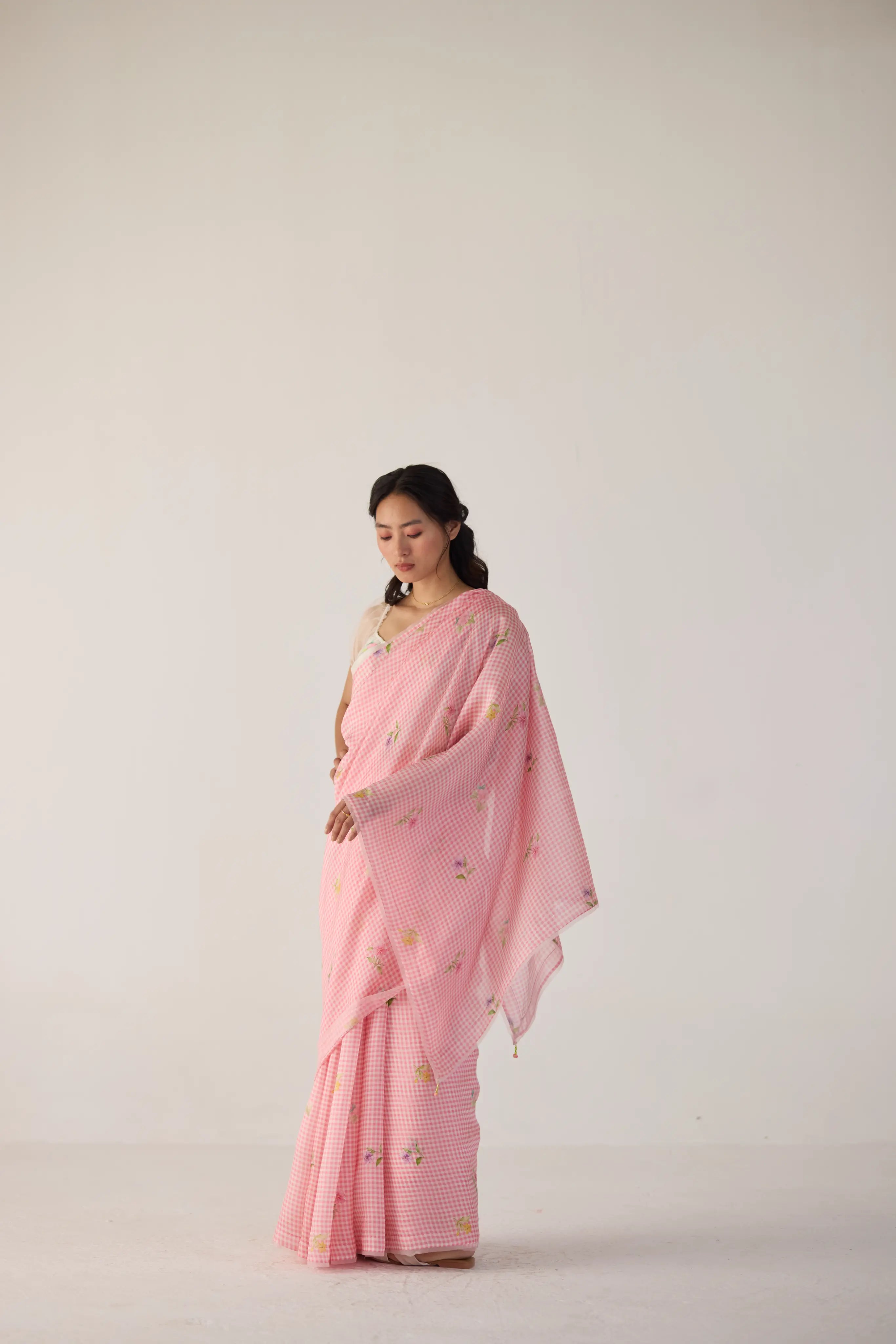 Serene Meadow Mulberry Organza Silk Sari