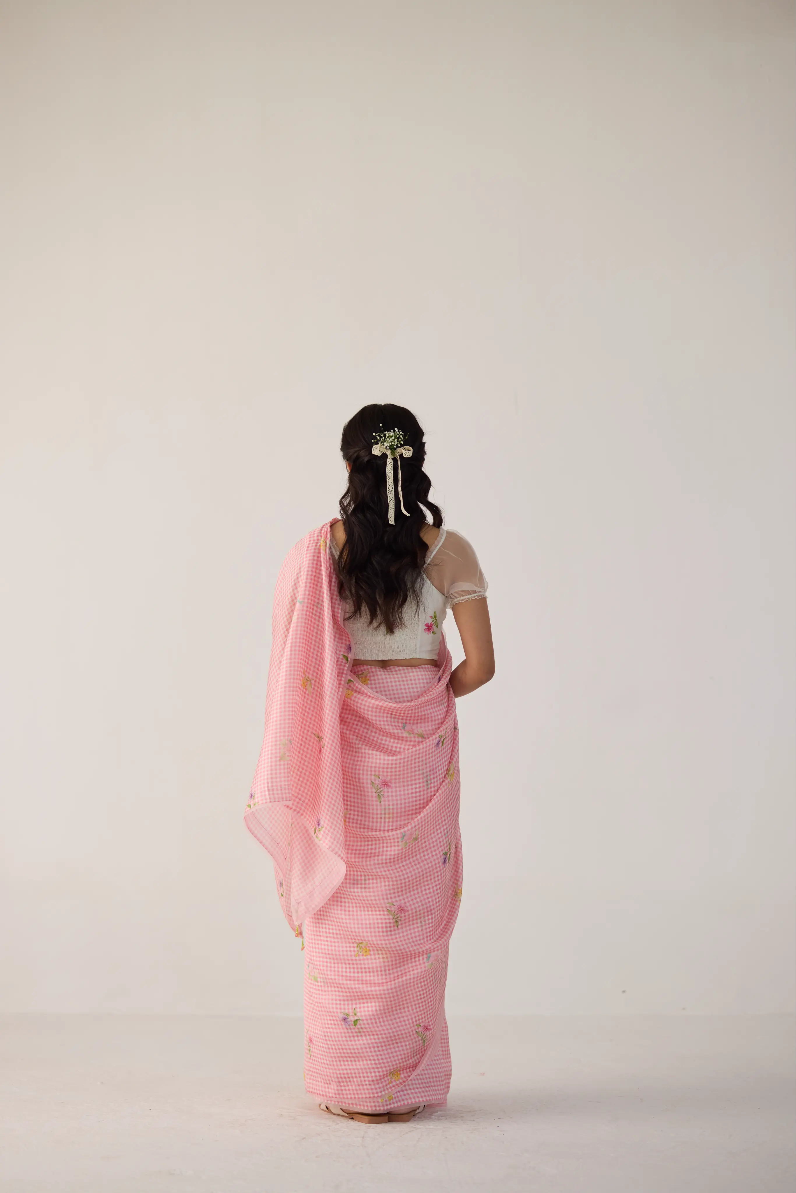 Serene Meadow Mulberry Organza Silk Sari