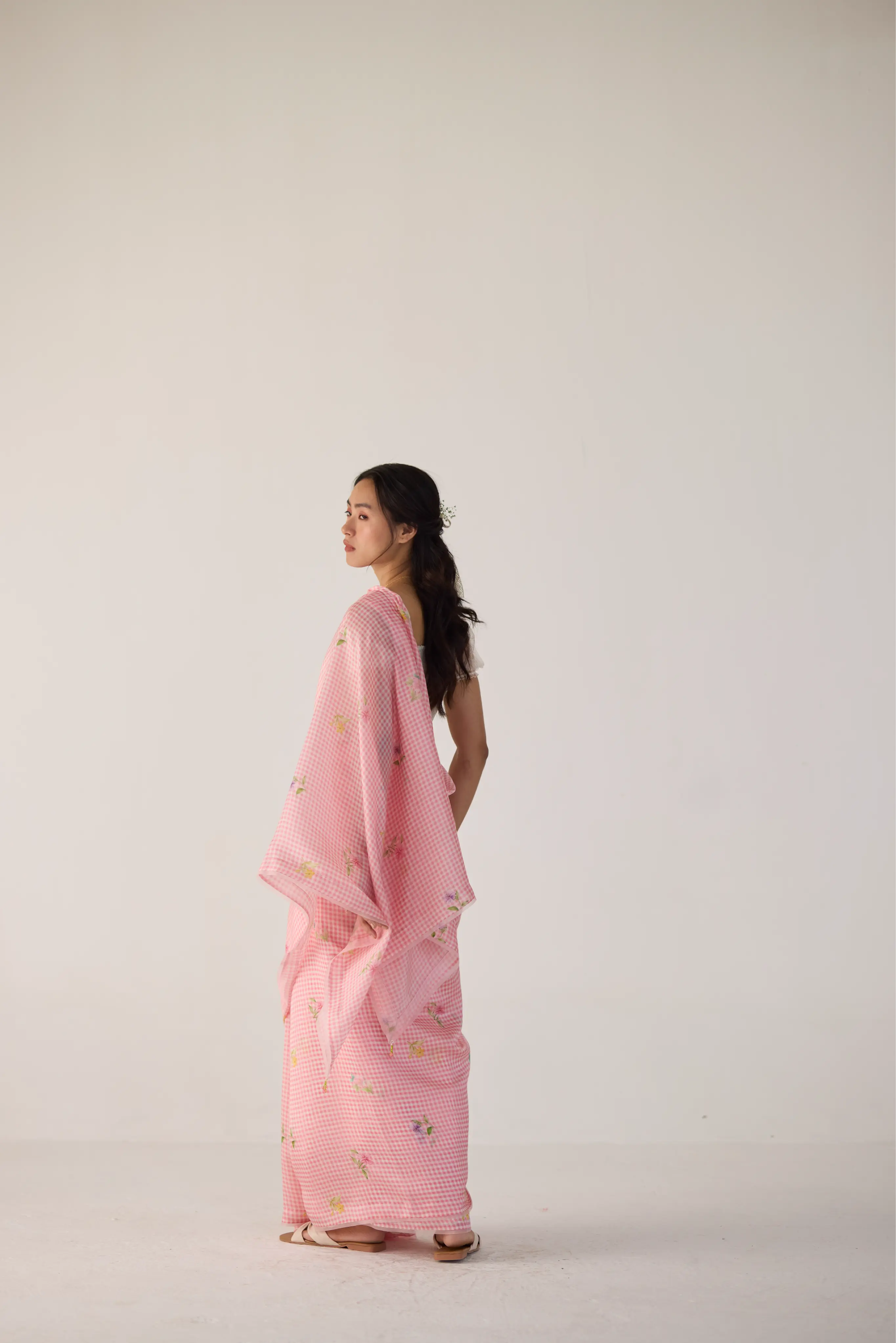 Serene Meadow Mulberry Organza Silk Sari