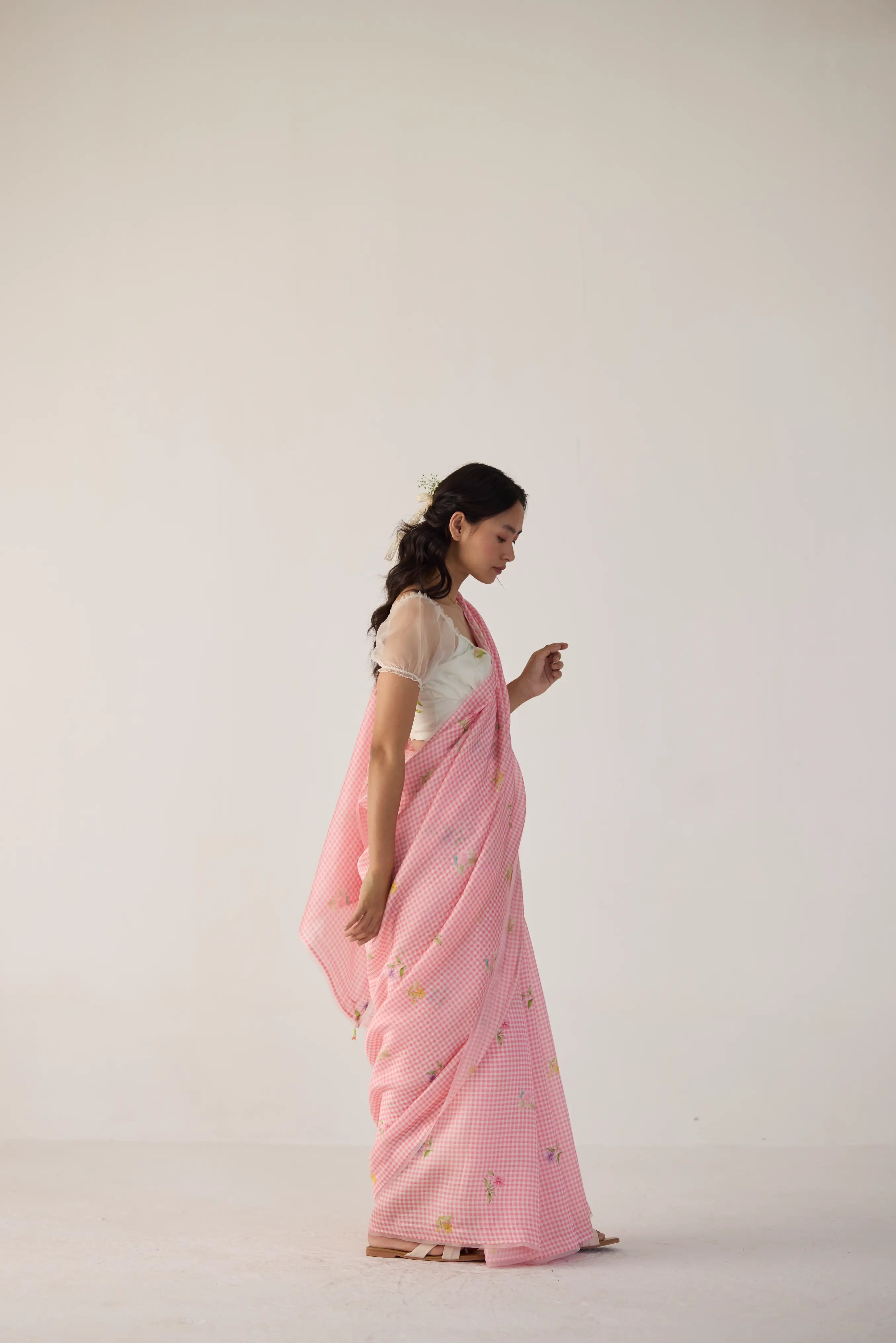 Serene Meadow Mulberry Organza Silk Sari