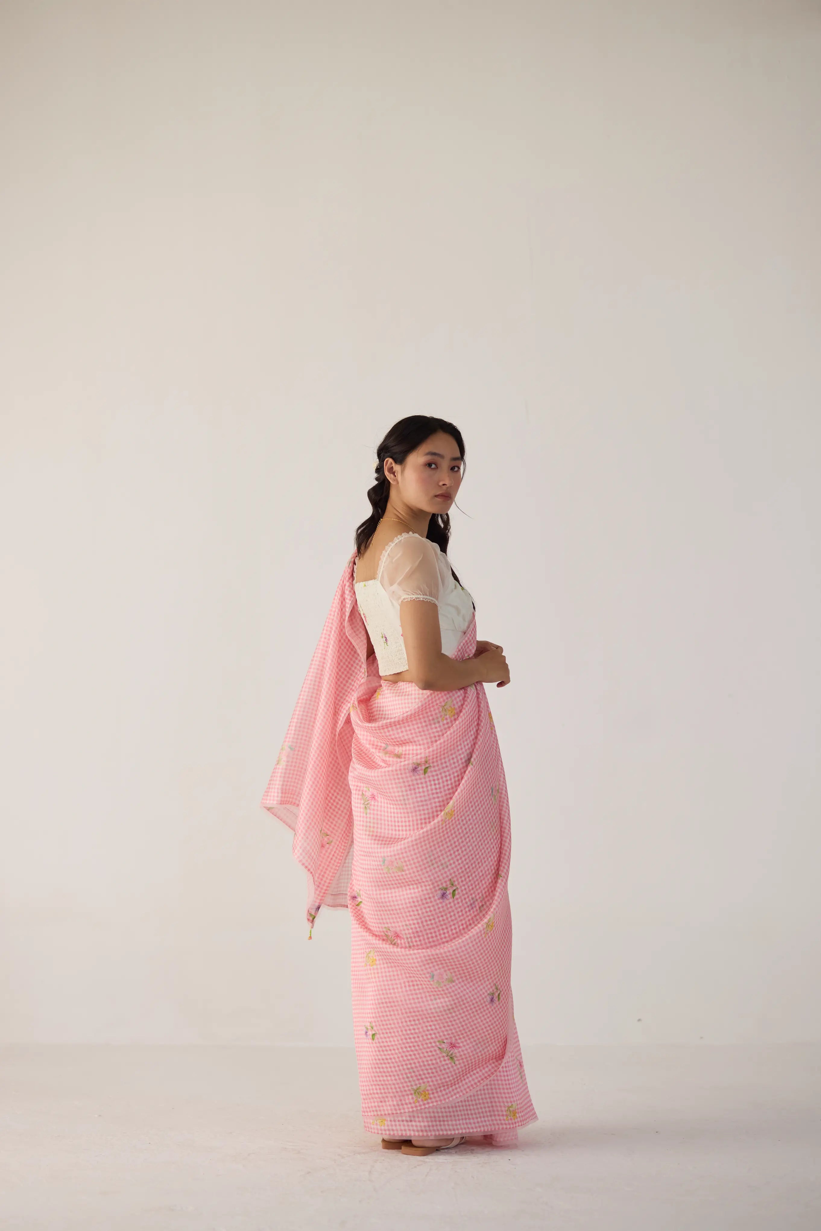 Serene Meadow Mulberry Organza Silk Sari