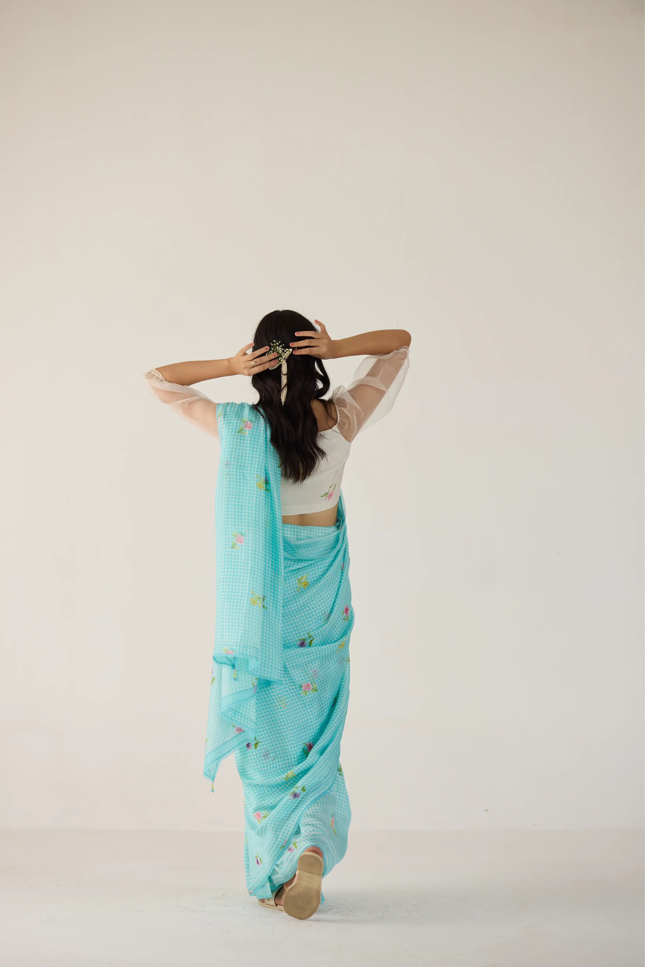 Serene Meadow Mulberry Organza Silk Sari