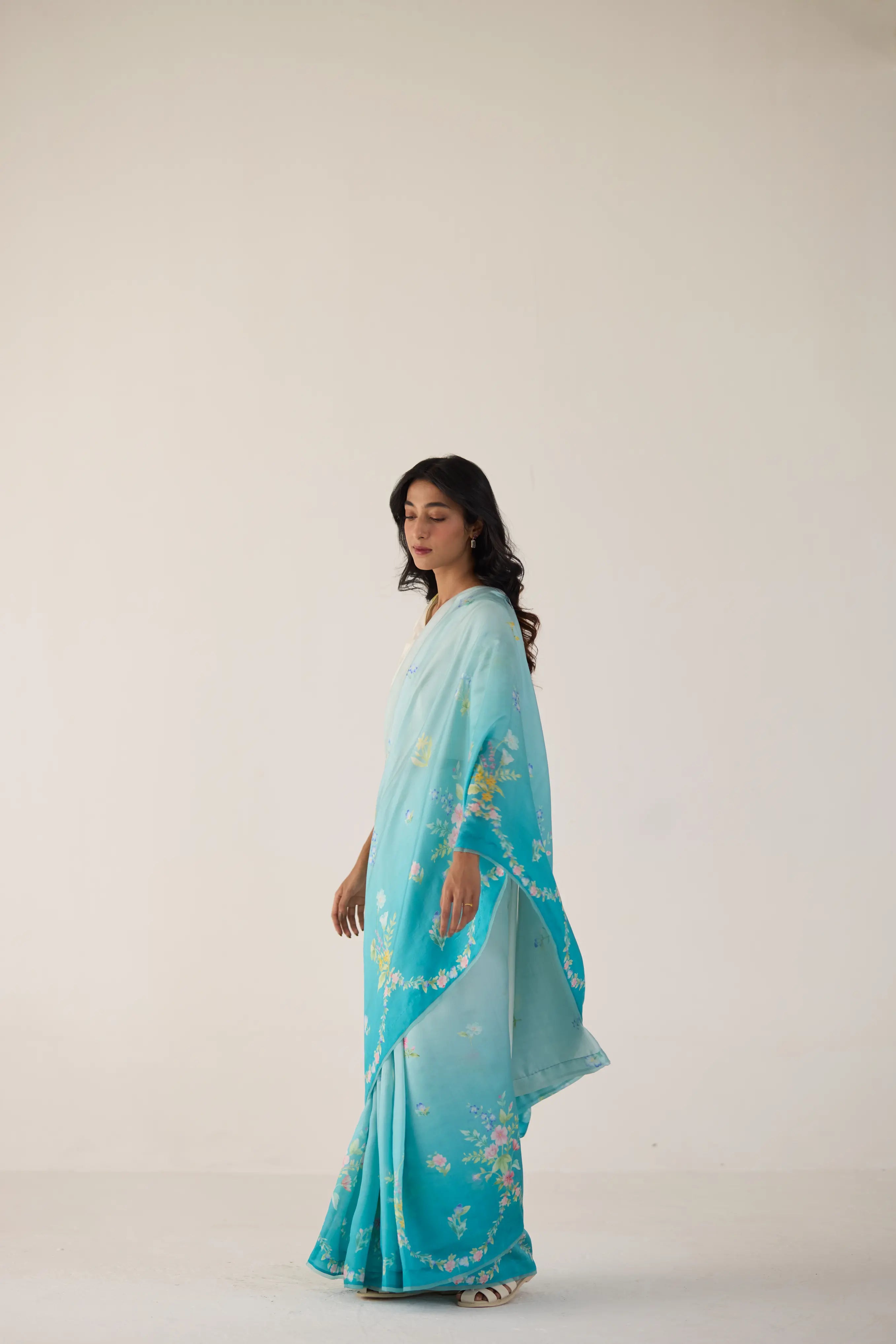 Clover Field Mulberry Organza Silk Sari