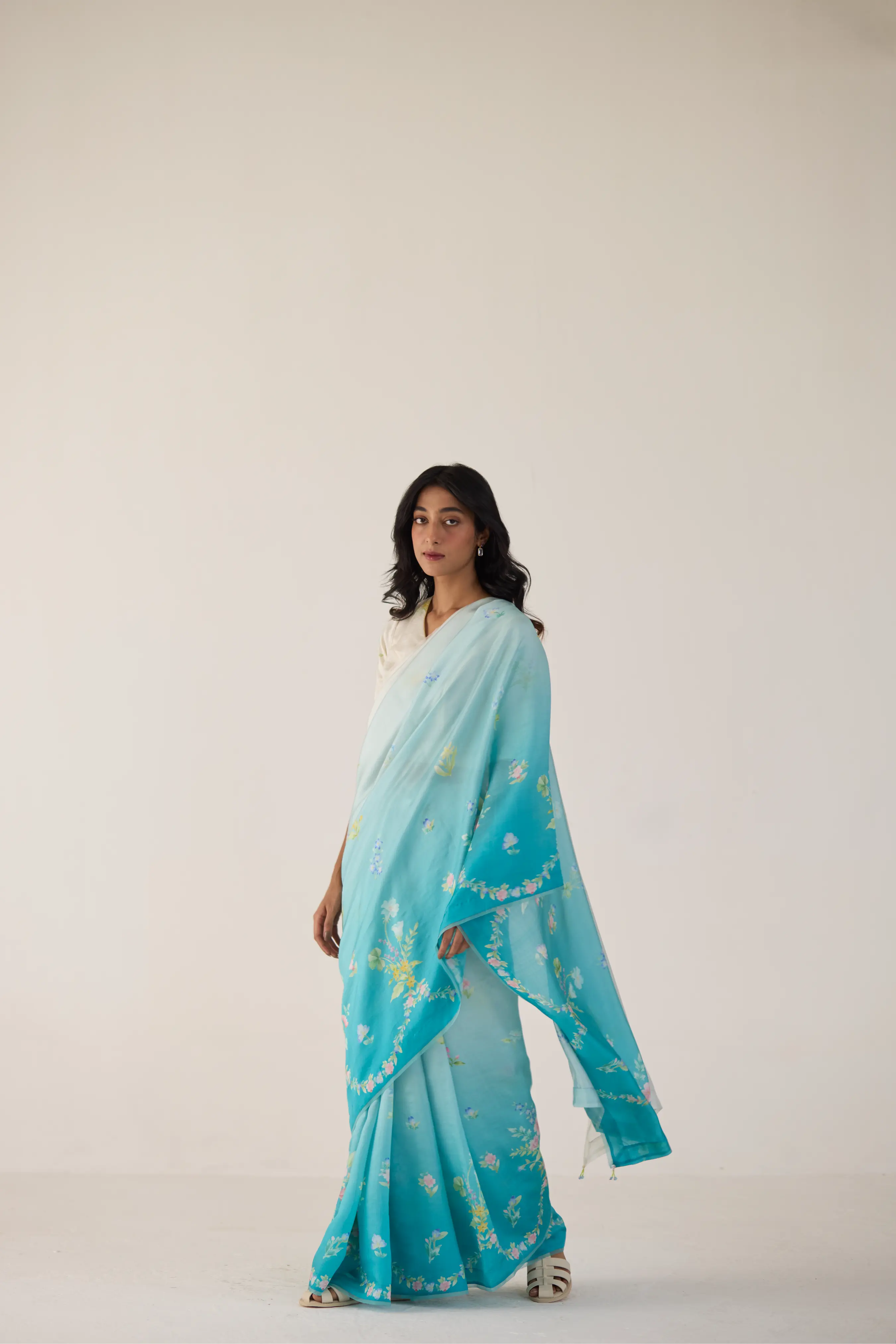 Clover Field Mulberry Organza Silk Sari