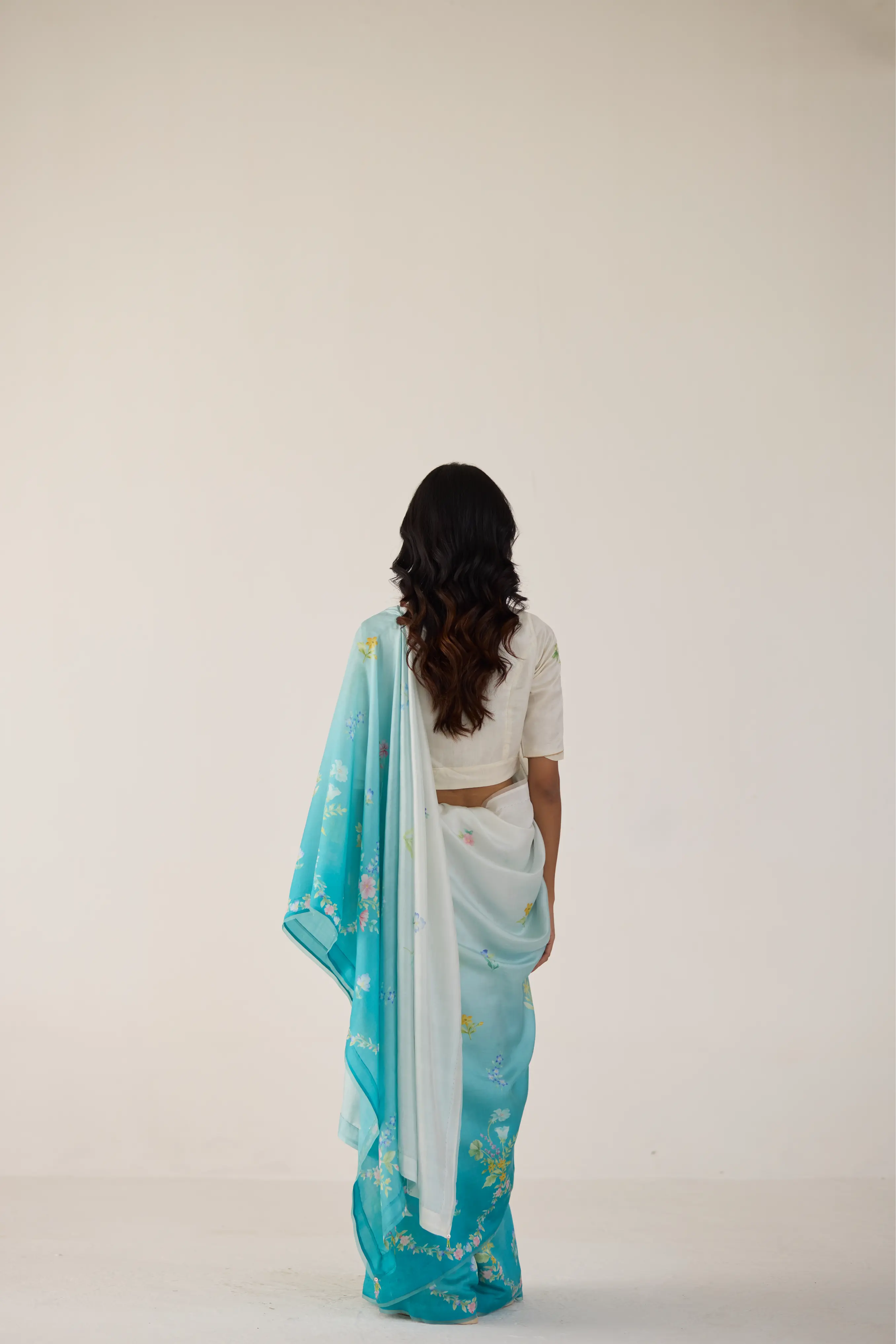 Clover Field Mulberry Organza Silk Sari