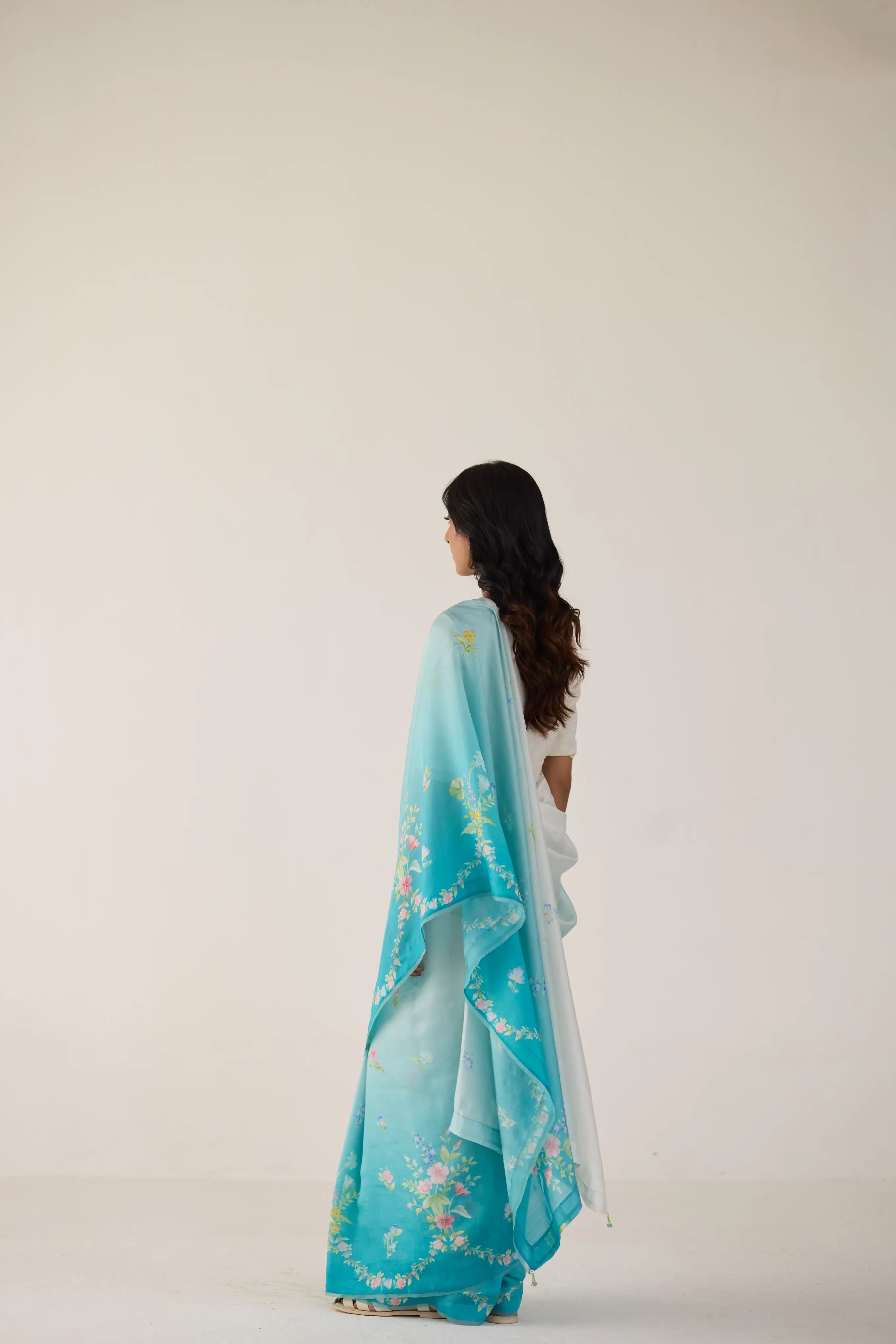 Clover Field Mulberry Organza Silk Sari