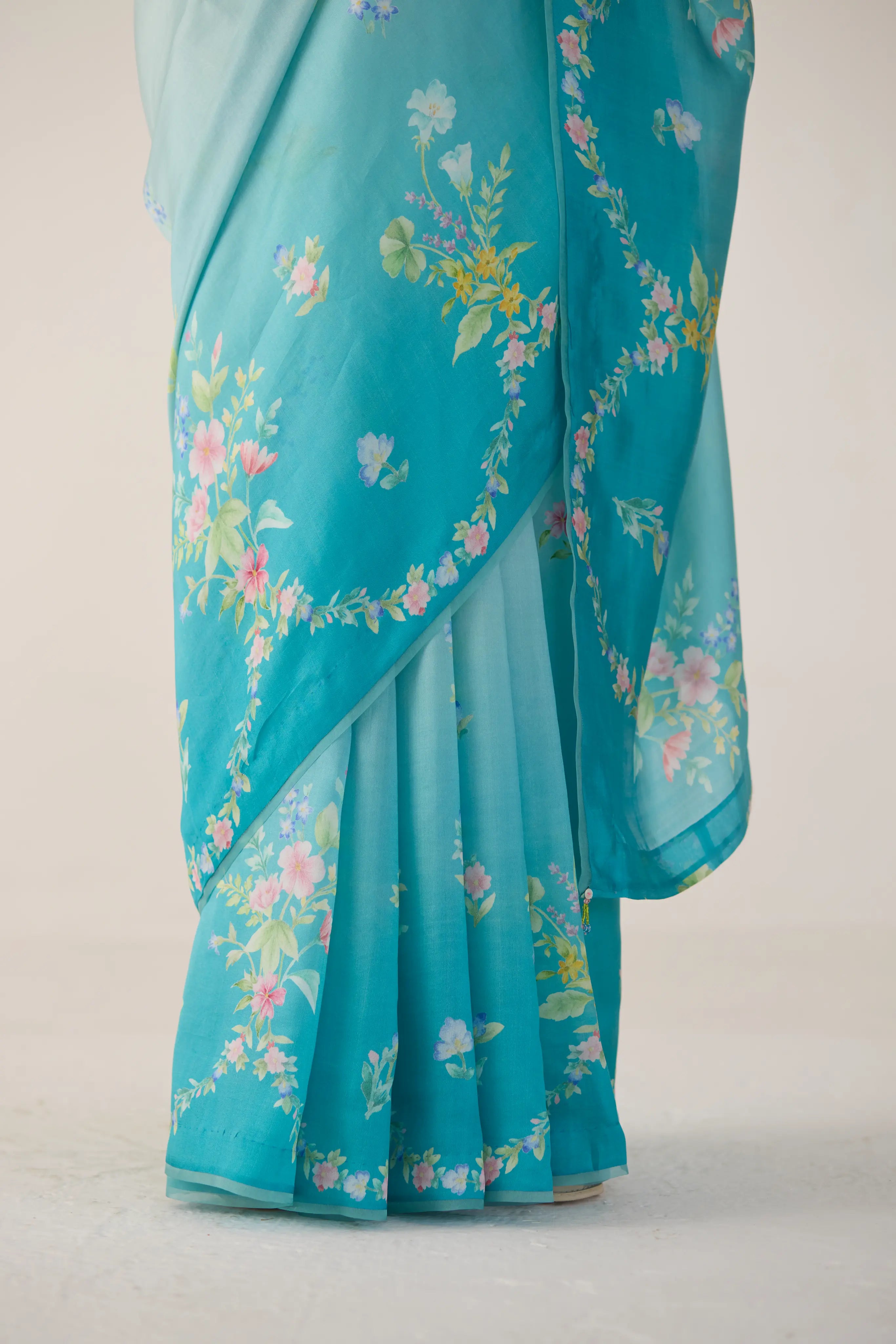 Clover Field Mulberry Organza Silk Sari