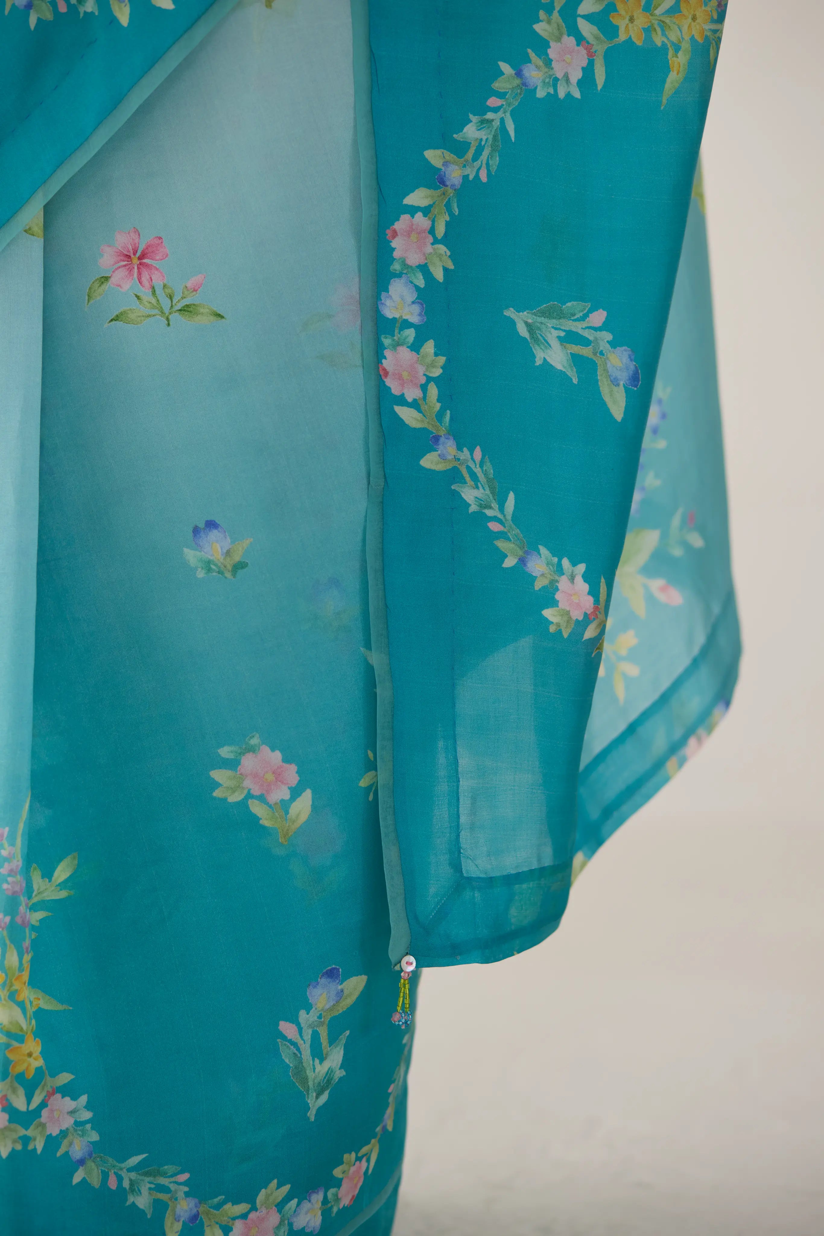 Clover Field Mulberry Organza Silk Sari