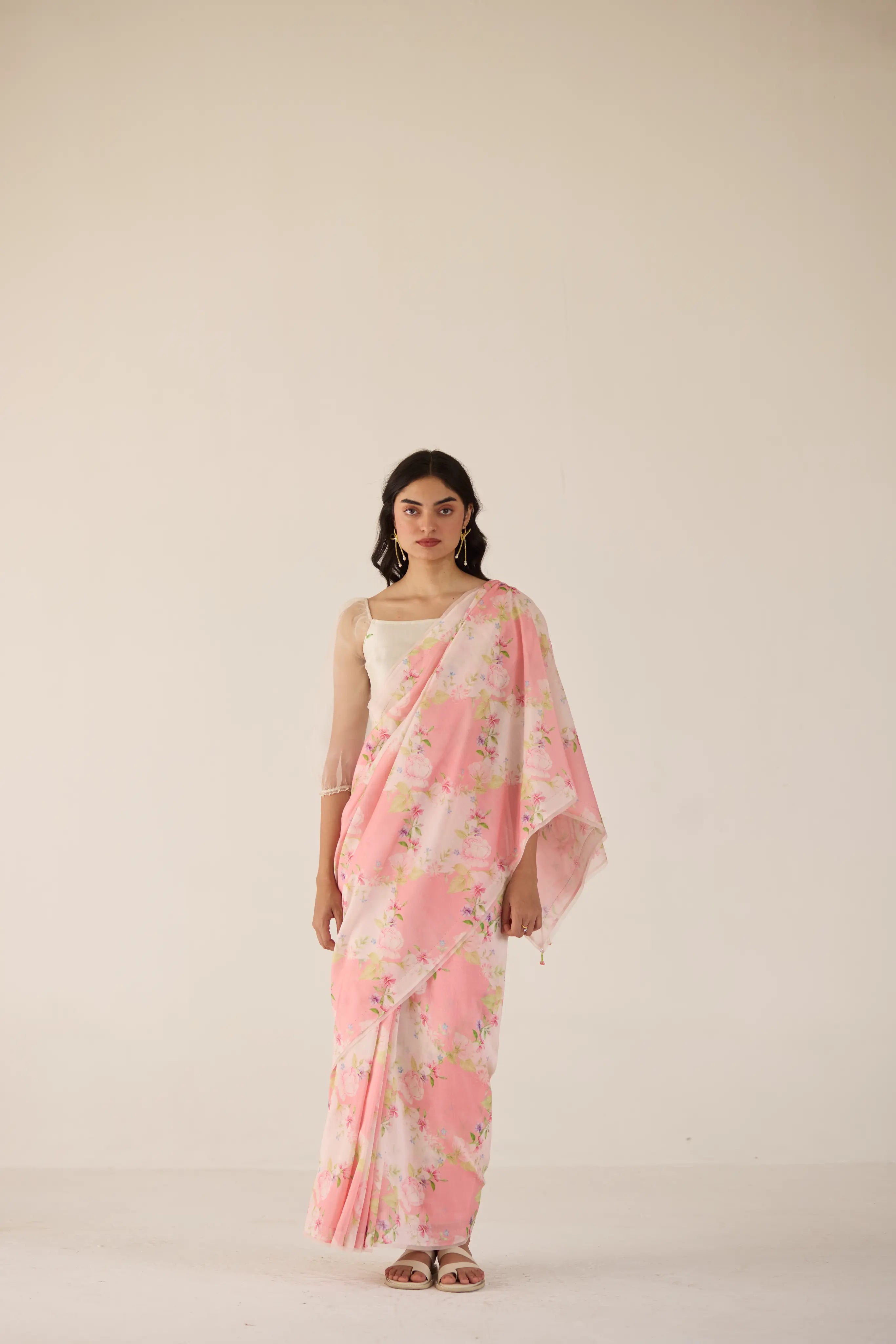Rose Garden Silk and Cotton Chanderi Sari