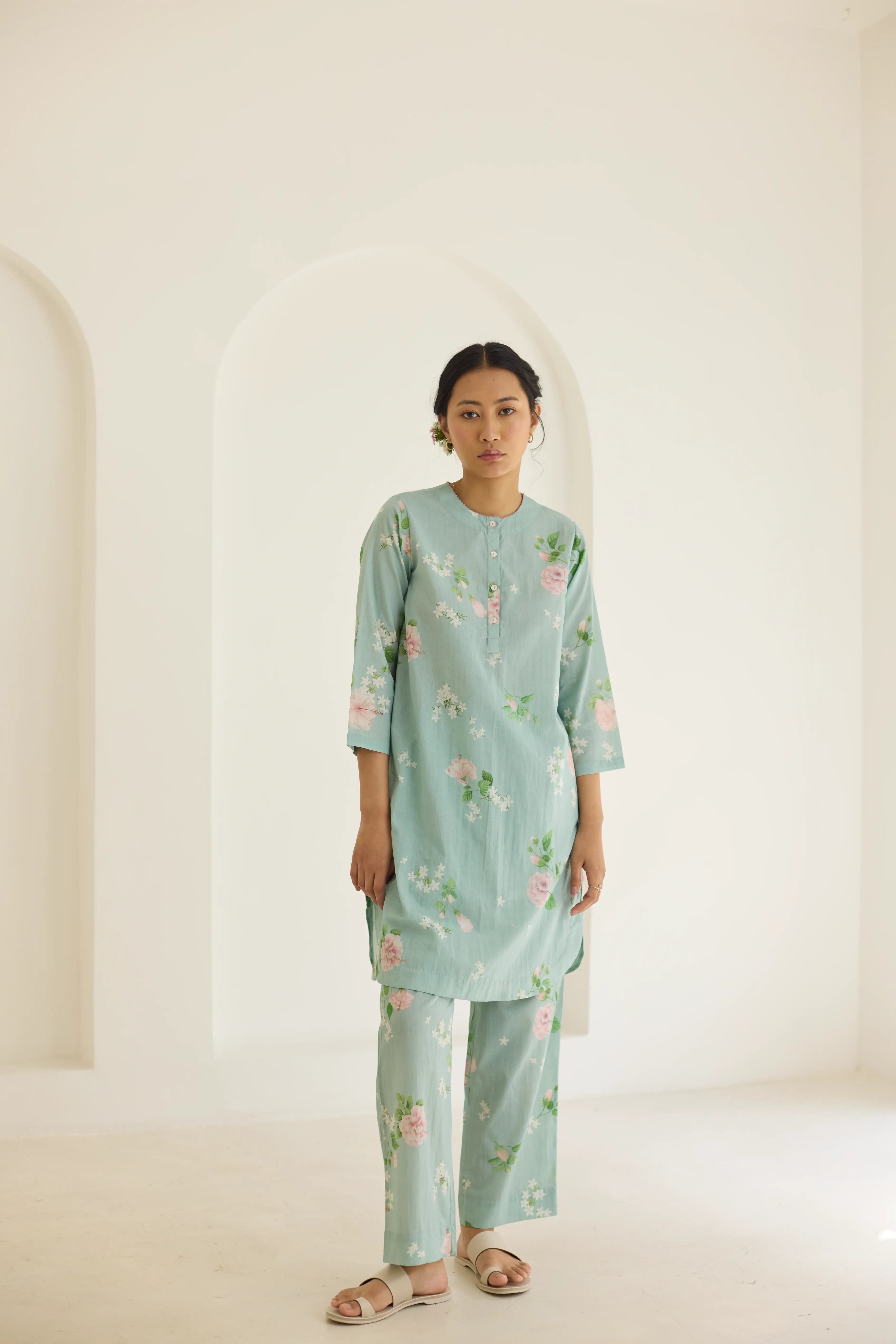 Pistachio Hibiscus Short Kurta Set