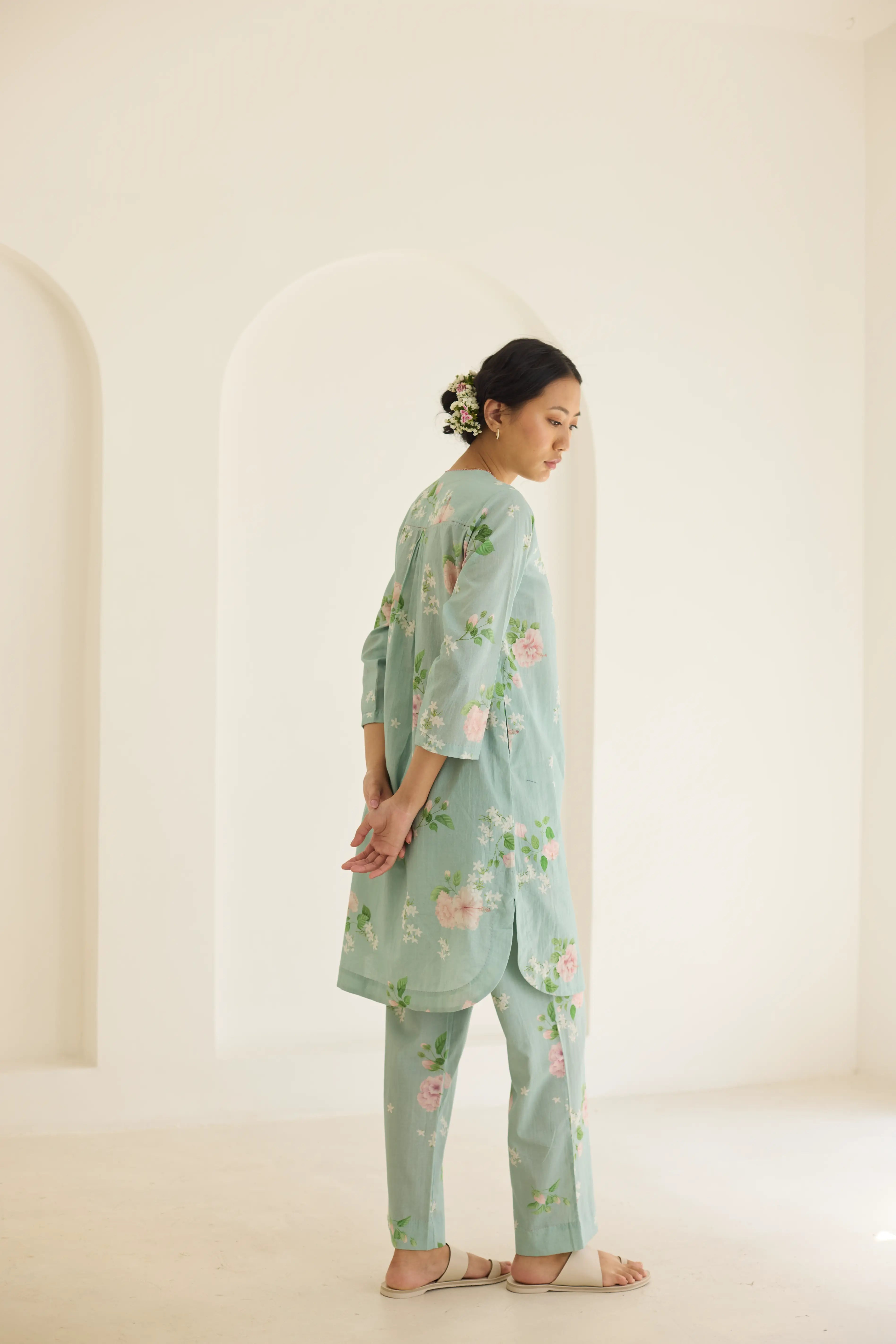 Pistachio Hibiscus Short Kurta Set