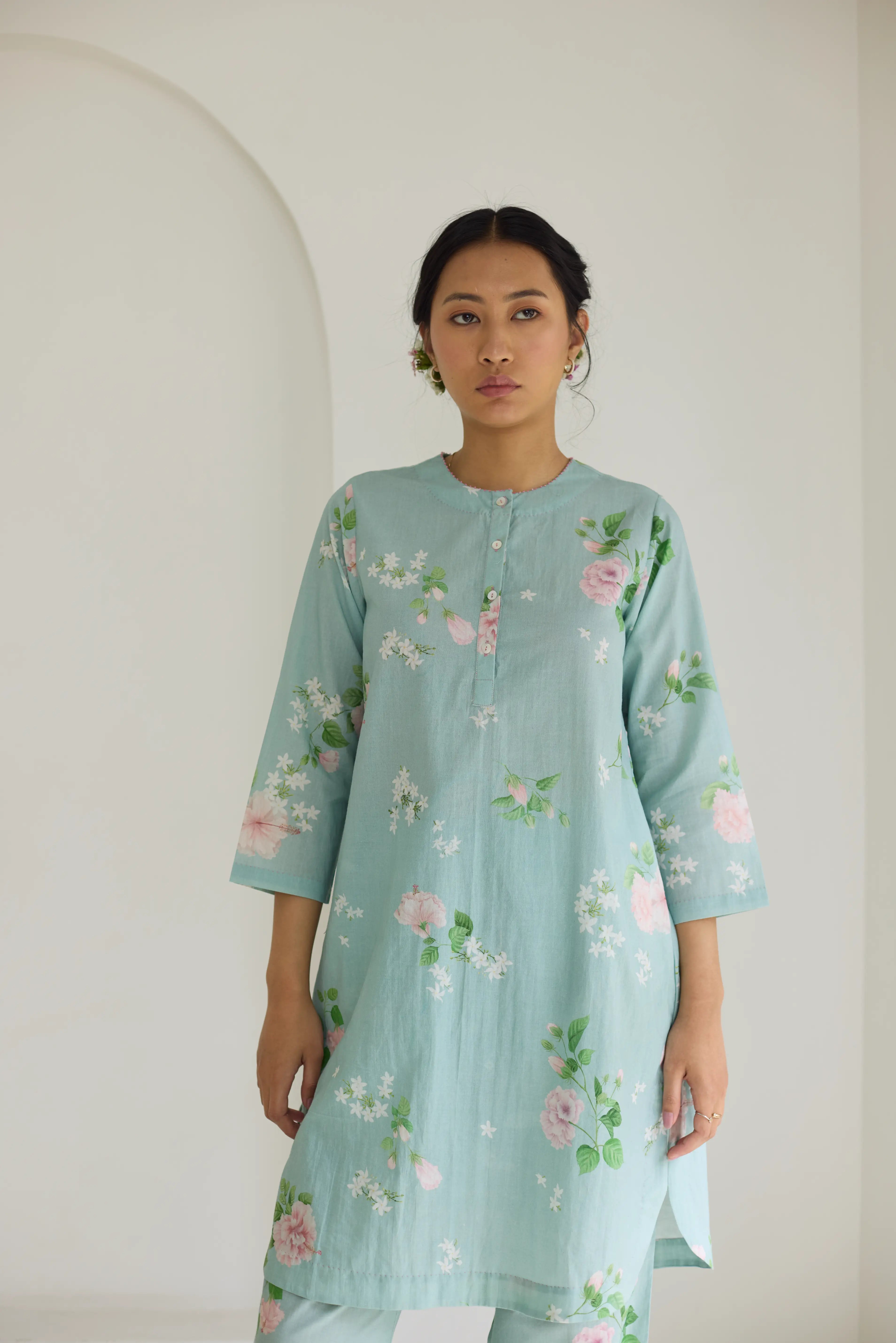 Pistachio Hibiscus Short Kurta Set