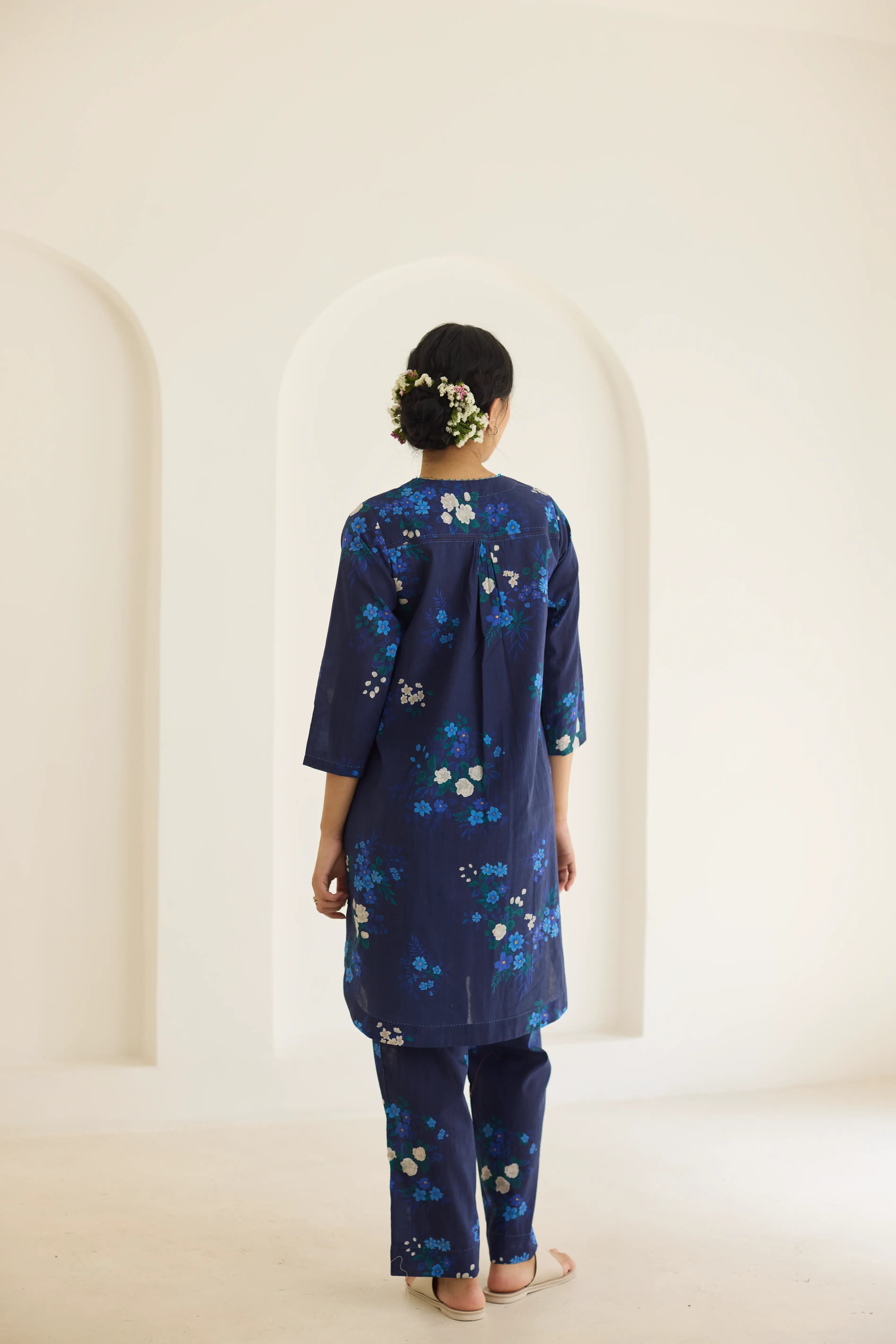 Midnight Jasmine Short Kurta Set - V neck