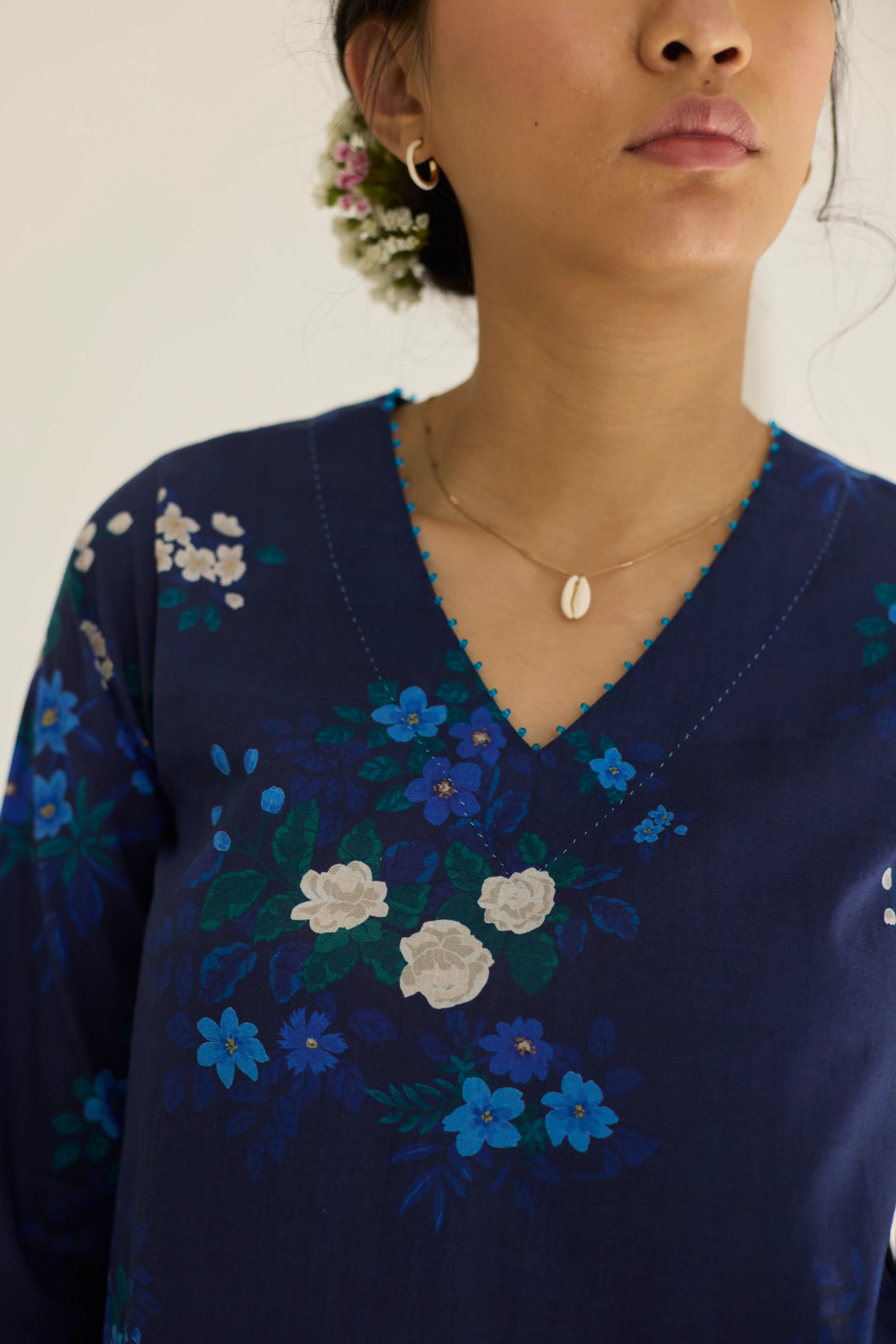 Midnight Jasmine Short Kurta Set - V neck