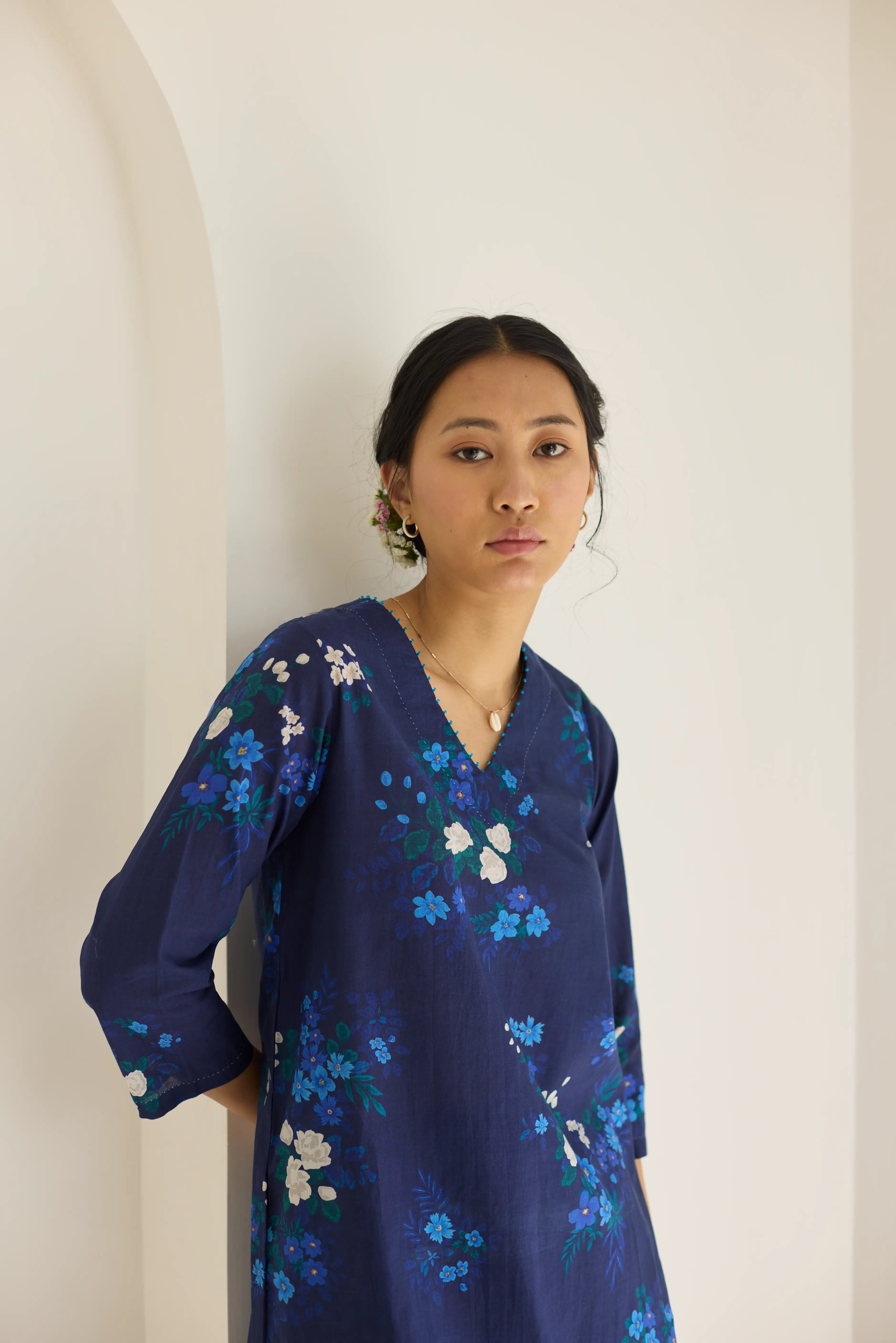 Midnight Jasmine Short Kurta Set - V neck