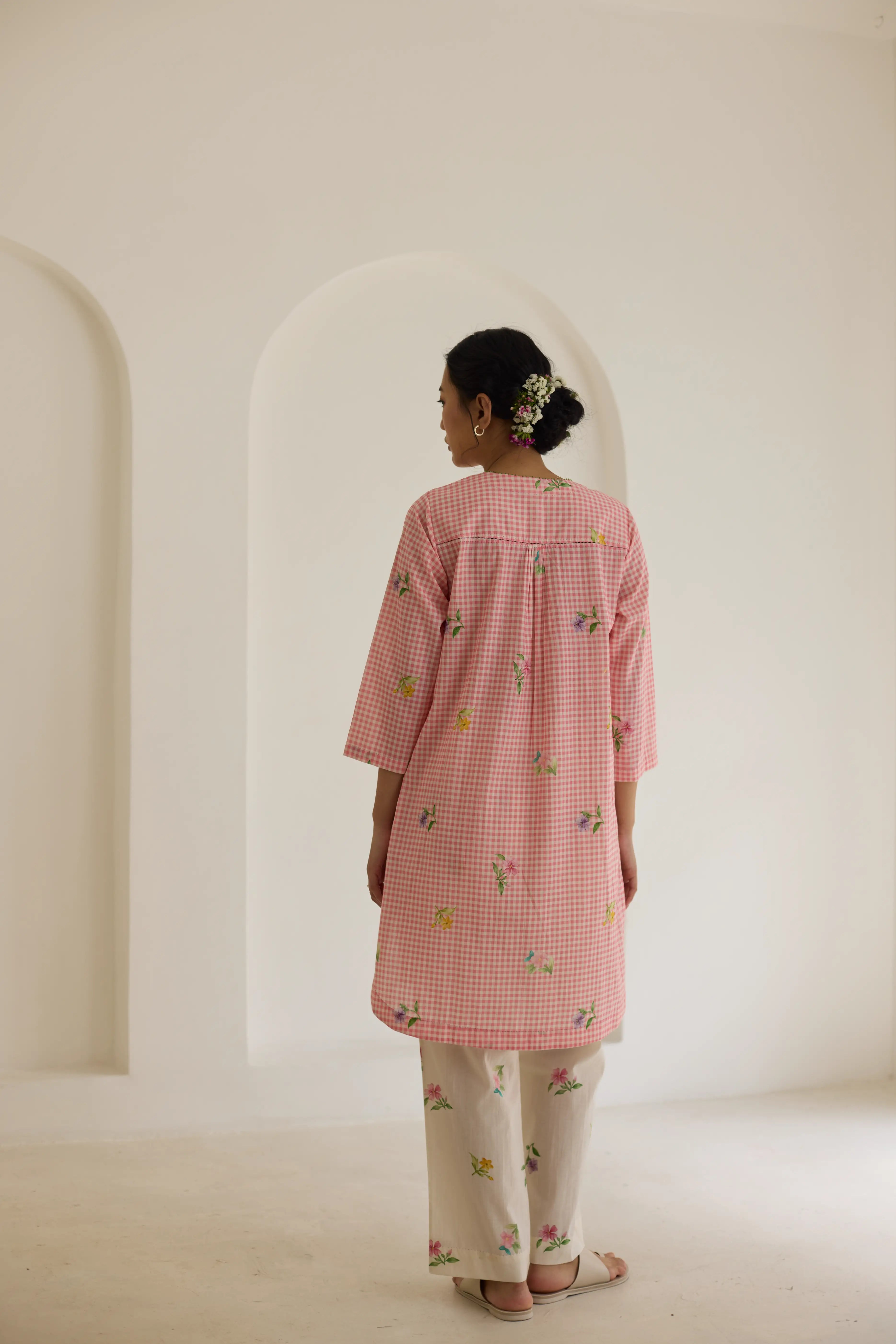 Pink Checks, Mallow Pants Short Kurta Set