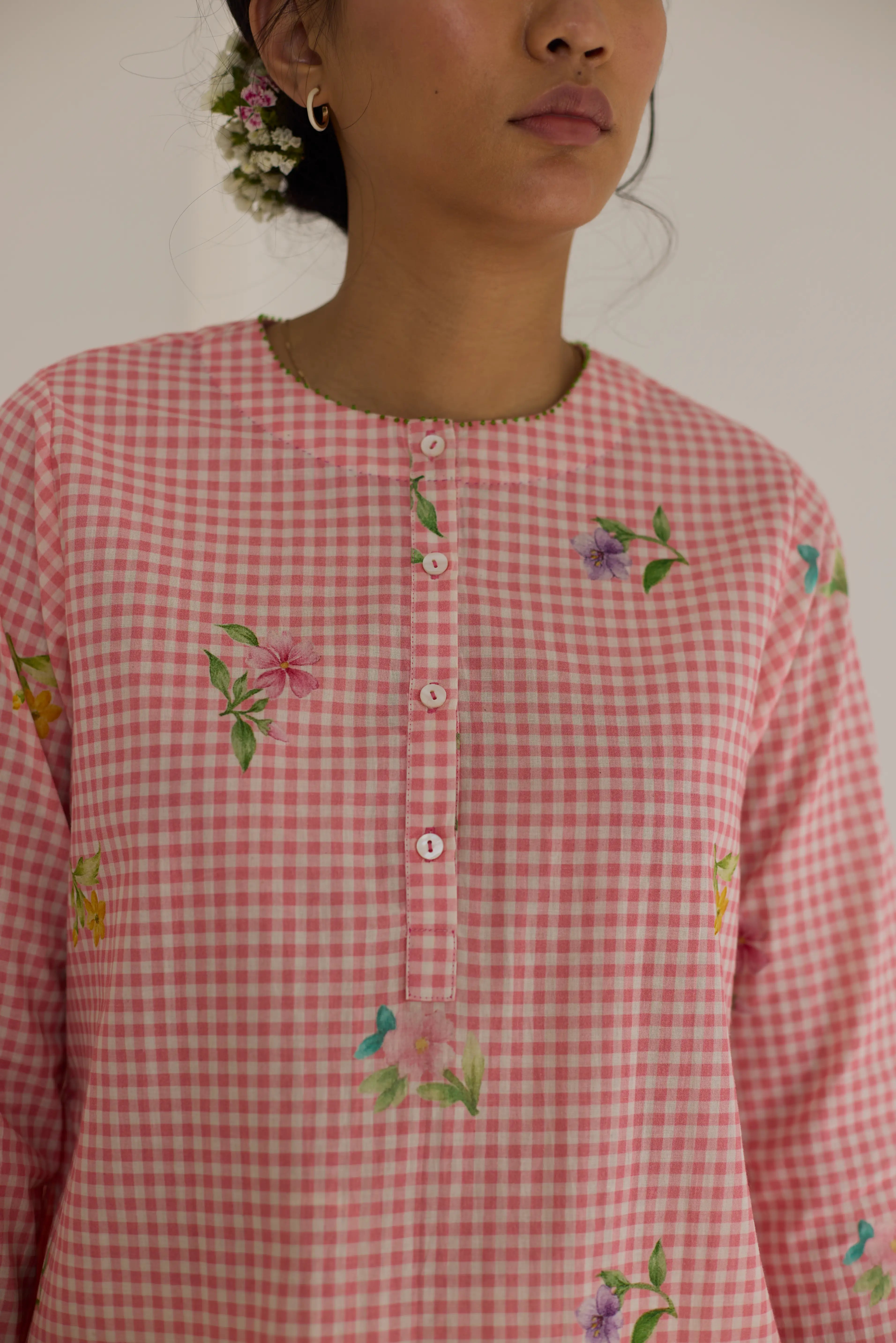 Pink Checks, Mallow Pants Short Kurta Set