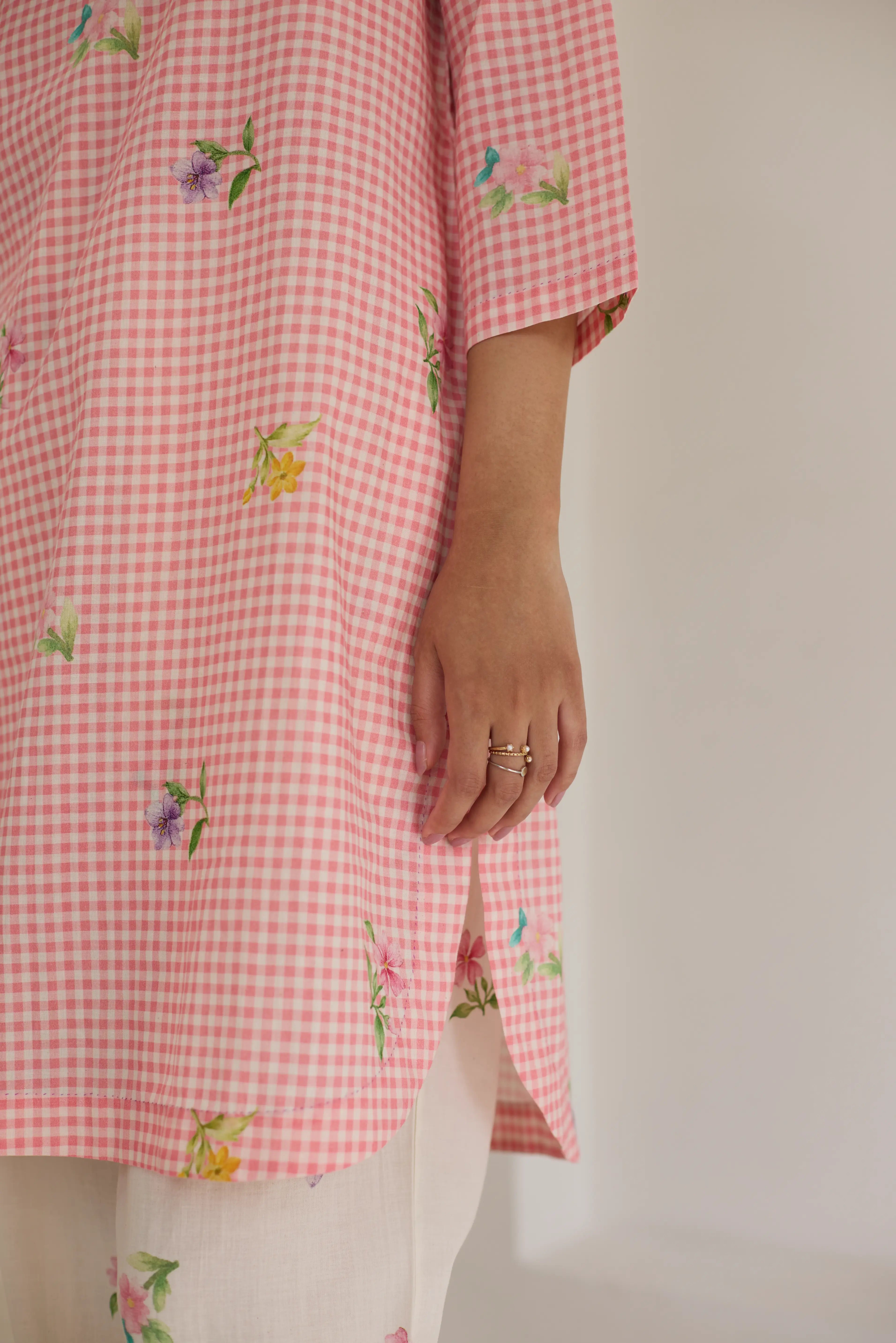 Pink Checks, Mallow Pants Short Kurta Set