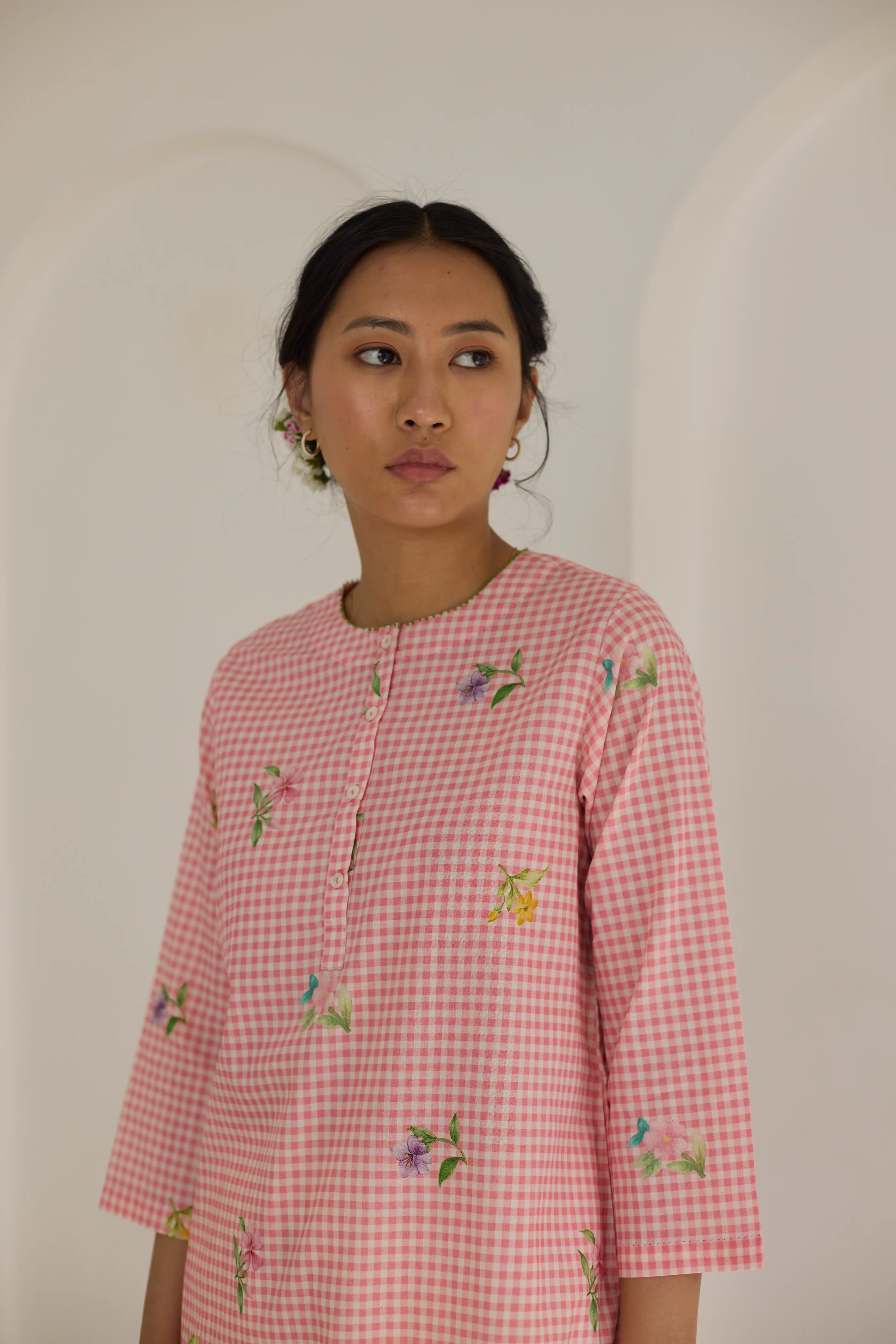 Pink Checks, Mallow Pants Short Kurta Set