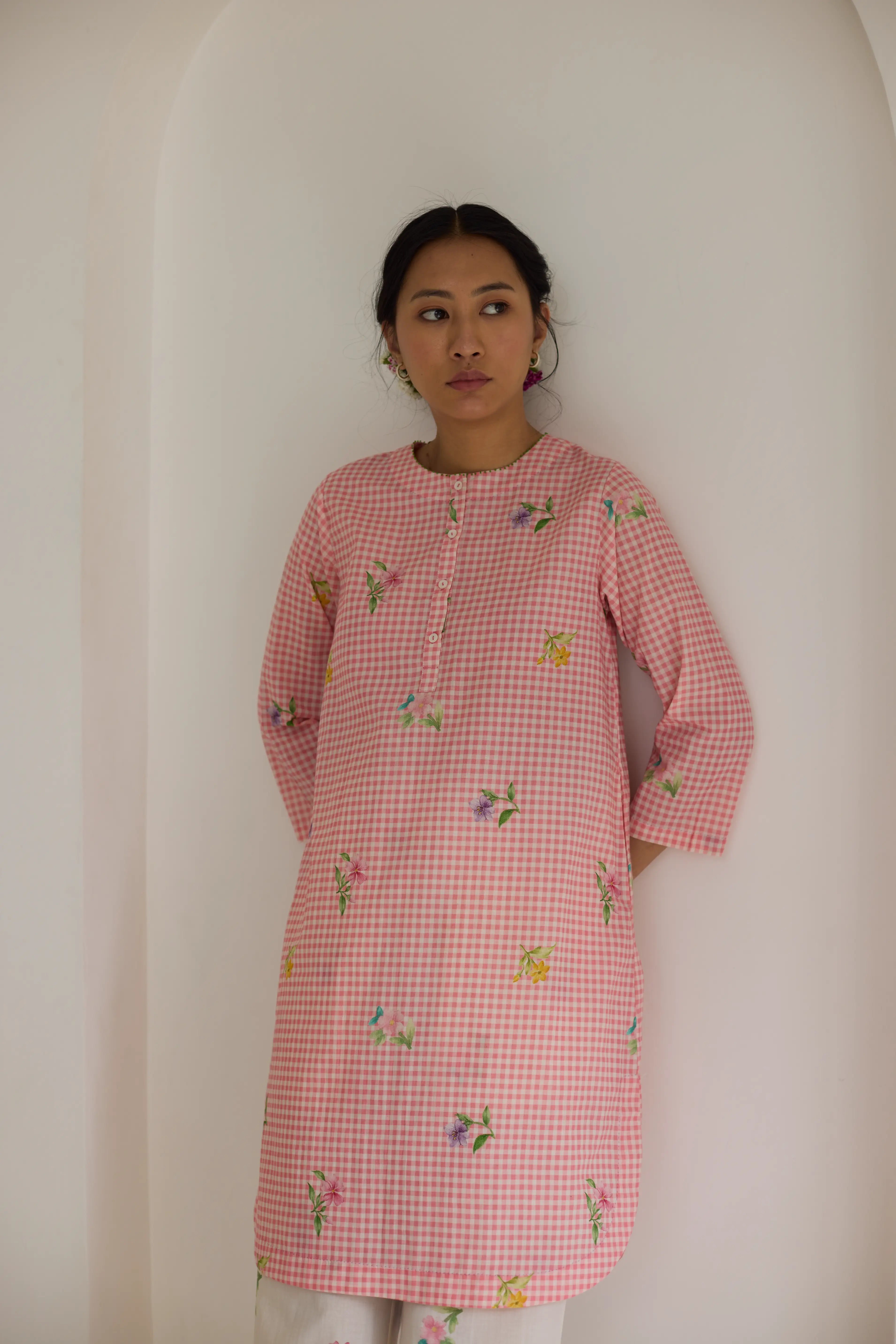 Pink Checks, Mallow Pants Short Kurta Set