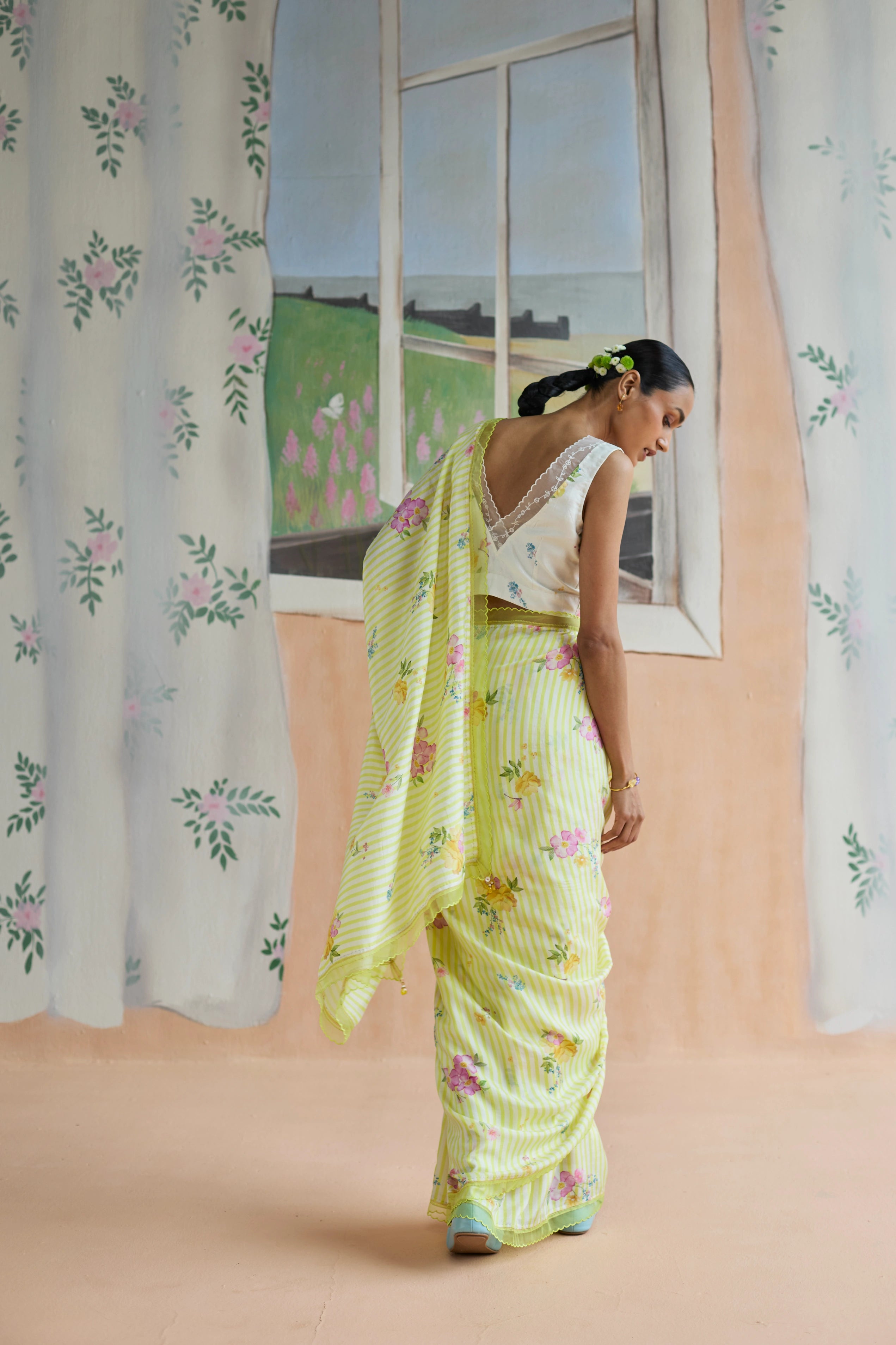 Serene Flora Mulberry Silk Sari
