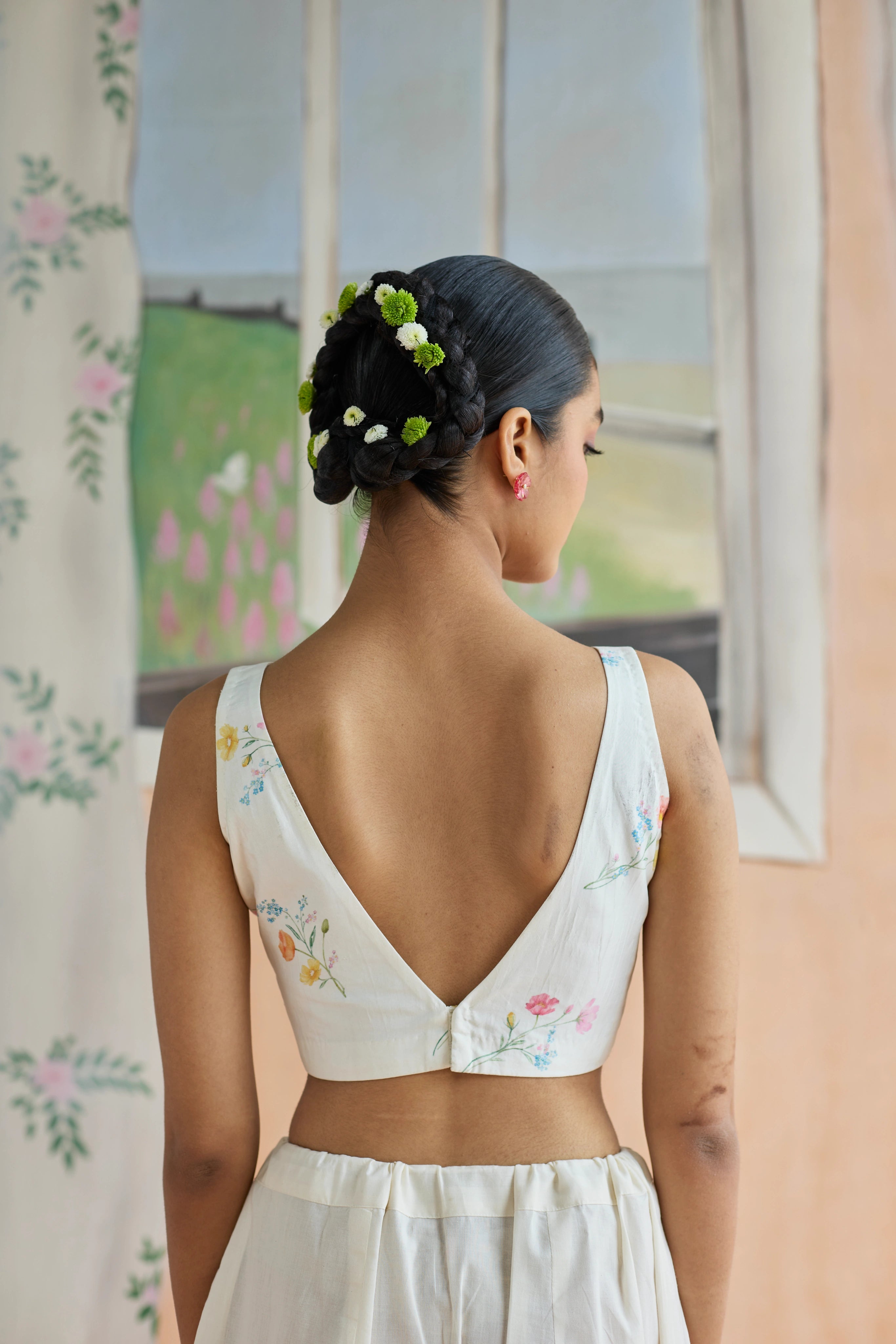 Florist Deep-V Padded Blouse without sleeves