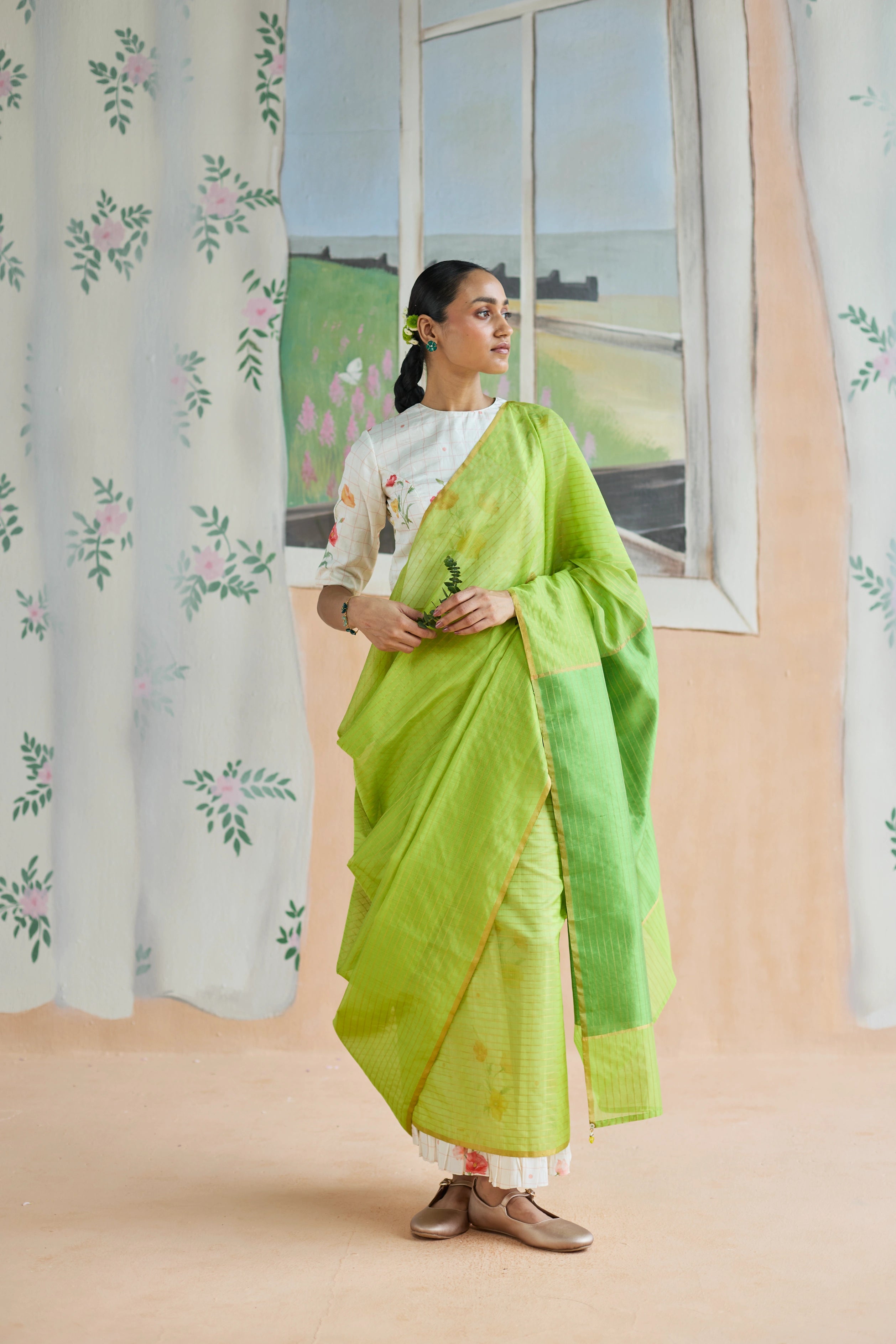 Fern Trail Chanderi Sari