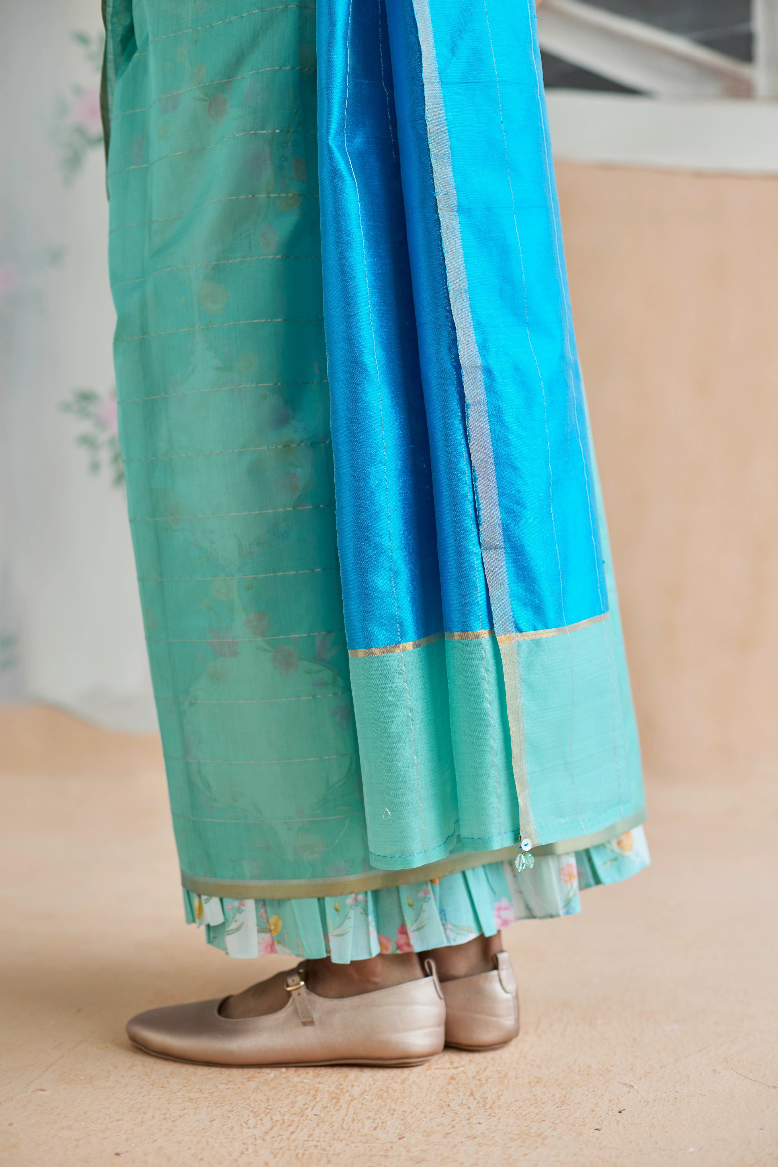 Aqua Scape Chanderi Sari