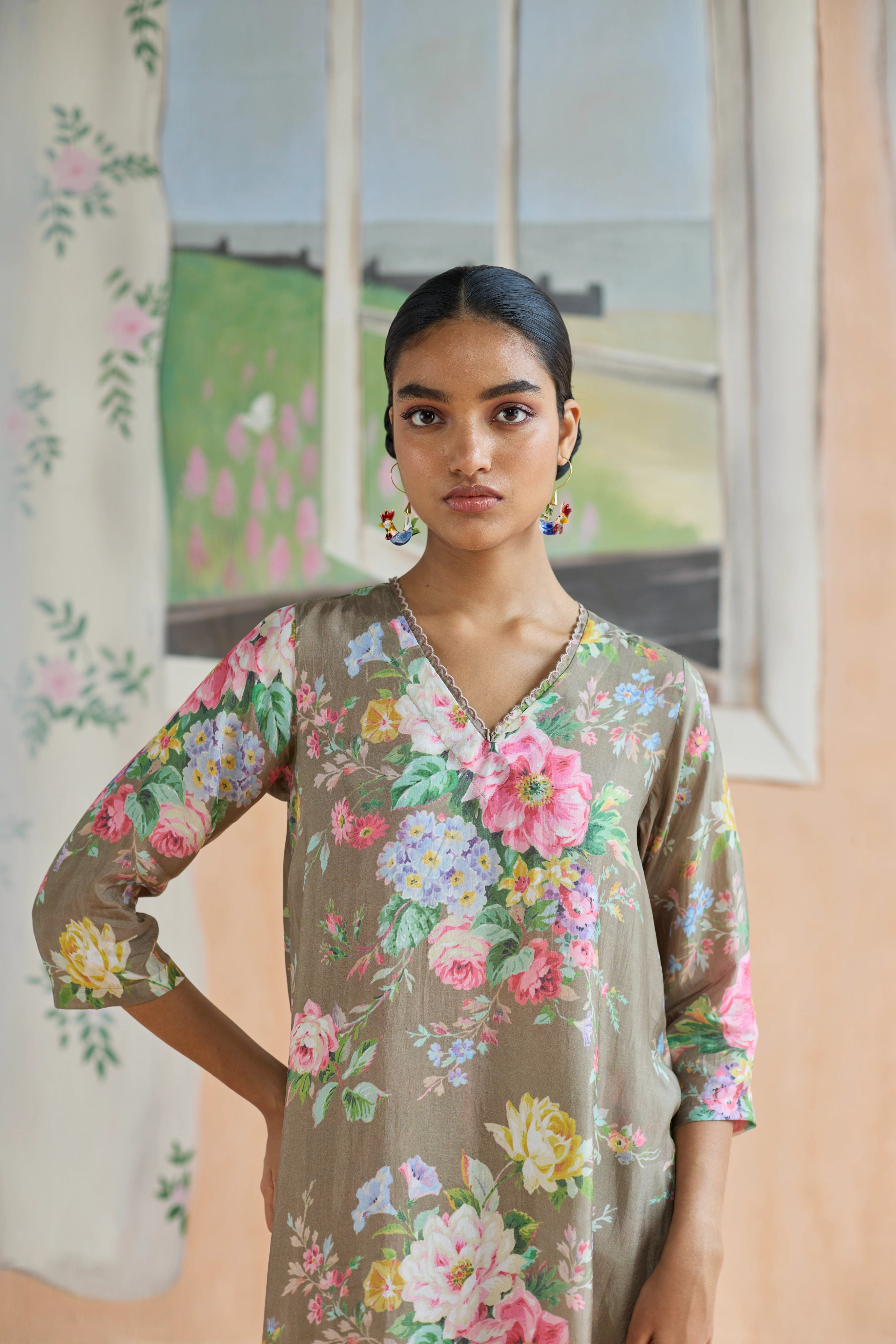 Mocha Long Kurta Set Bamboo Silk