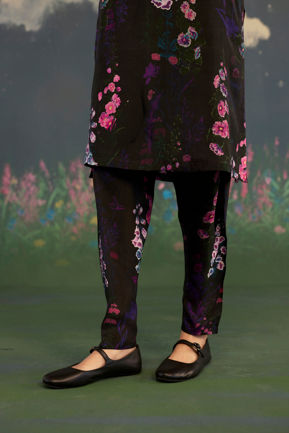 Foxglove Panelled Mid Kurta Set Bamboo Silk