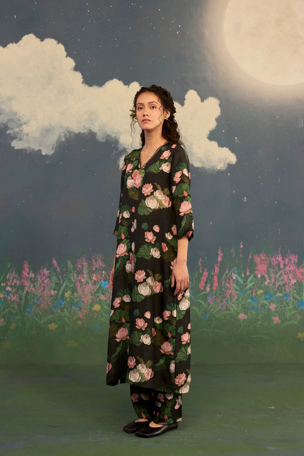 Lotus Citrus Long Kurta Set Bamboo Silk