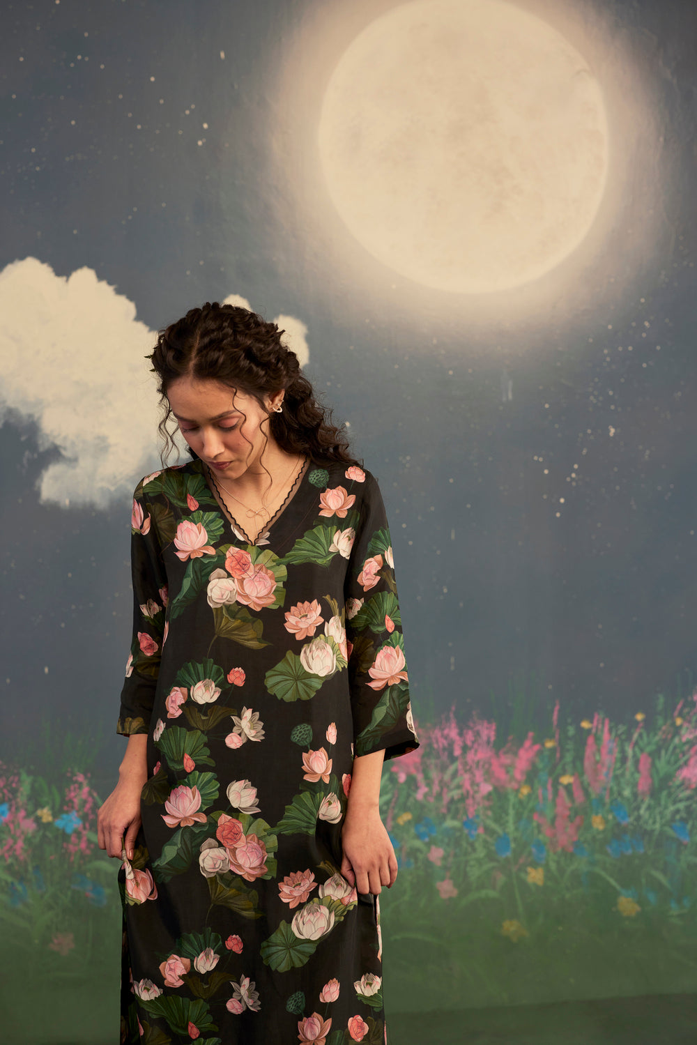 Lotus Citrus Long Kurta Set Bamboo Silk