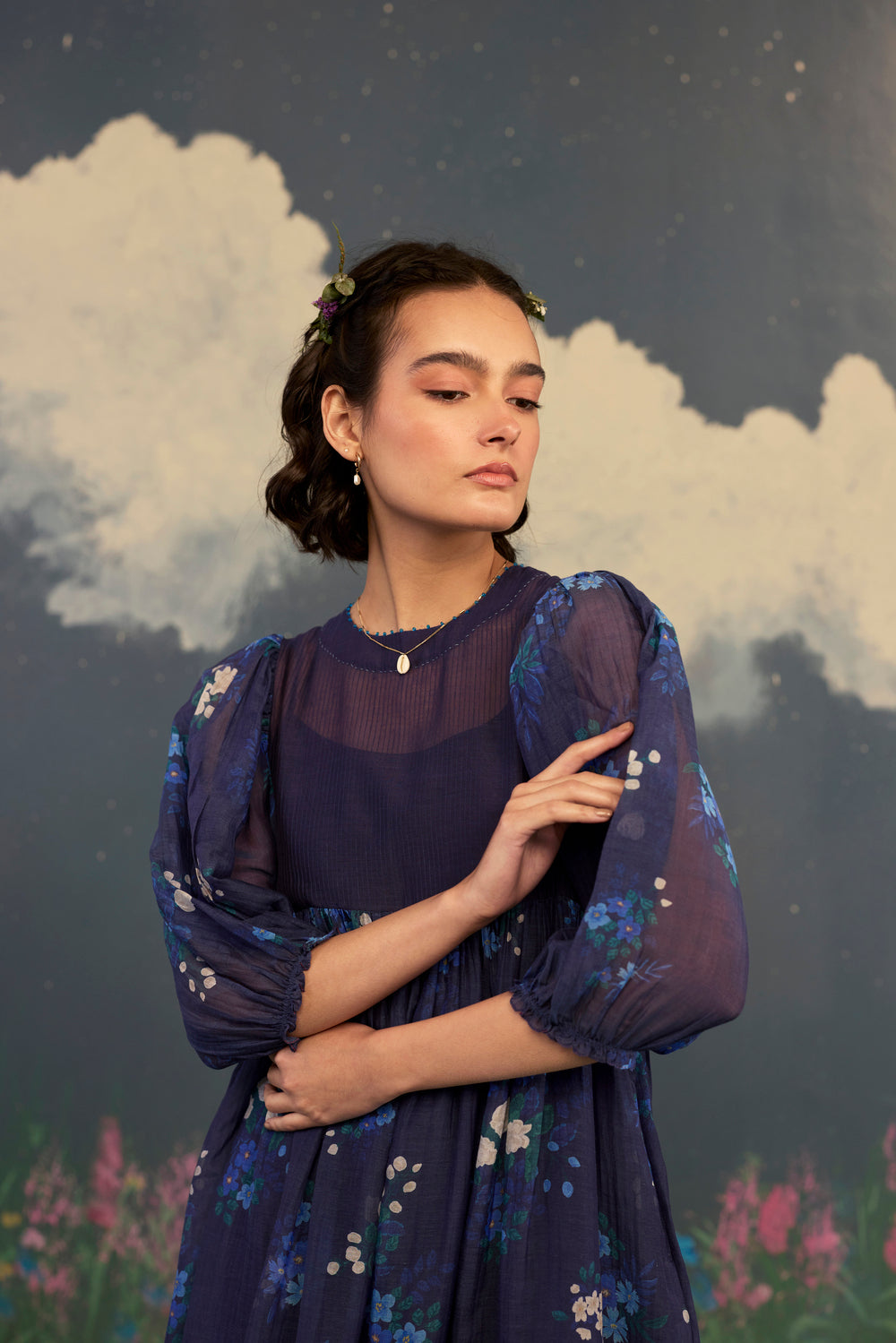 Blue Morning Glory Rose June Dress