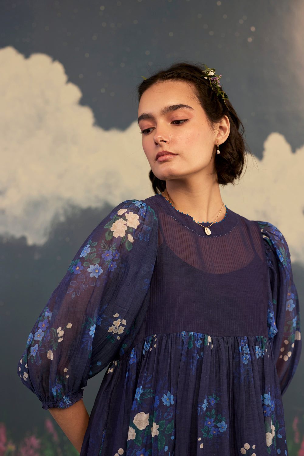 Blue Morning Glory Rose June Dress