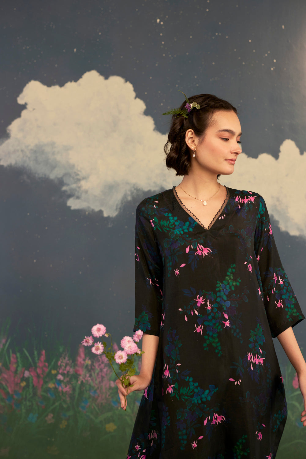 Fuchsia Citrus Long Kurta Set Bamboo Silk