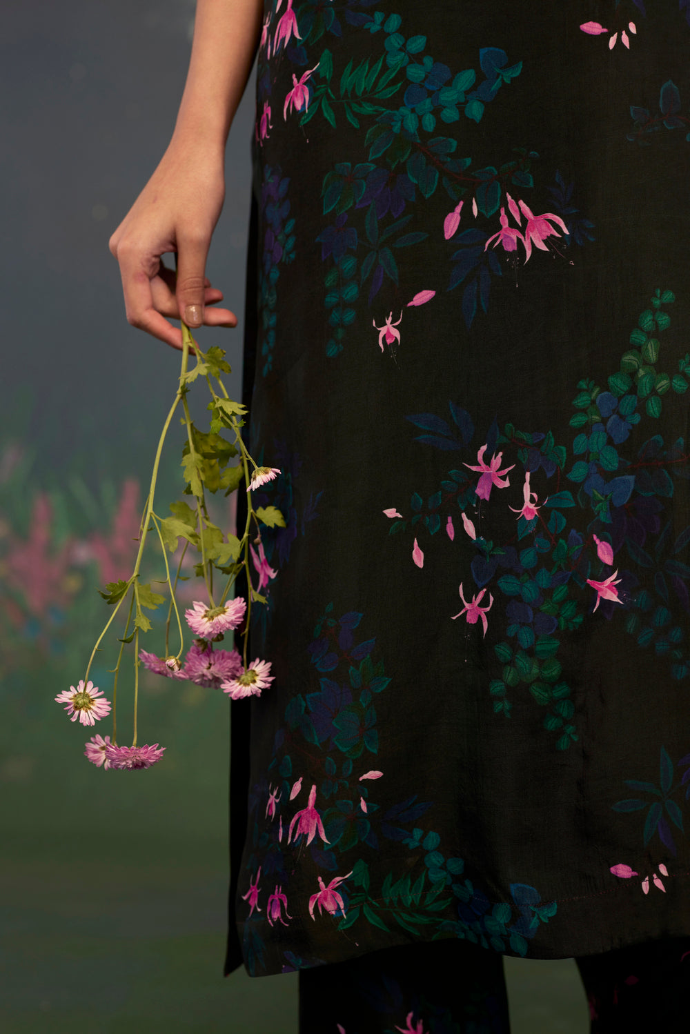 Fuchsia Citrus Long Kurta Set Bamboo Silk