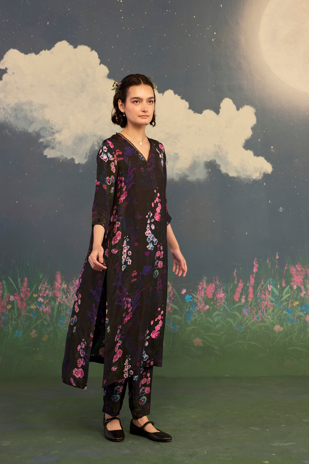 Foxglove Citrus Long Kurta Set Bamboo Silk