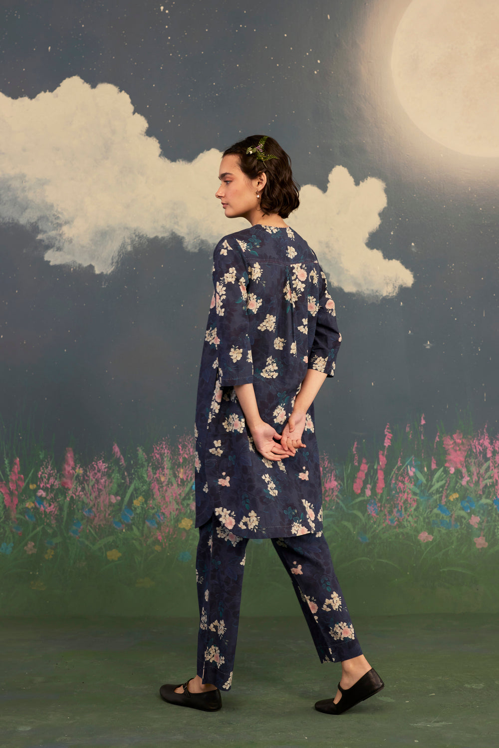 Moonlit Rose Short Kurta Set Cotton