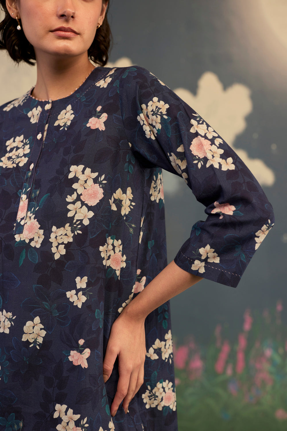 Moonlit Rose Short Kurta Set Cotton