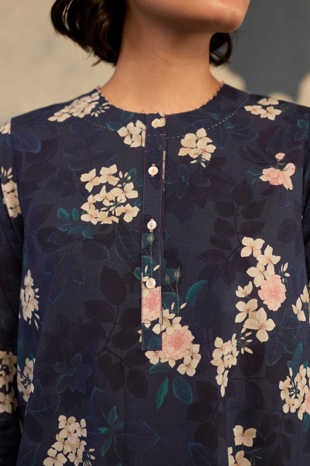 Moonlit Rose Short Kurta Set Cotton