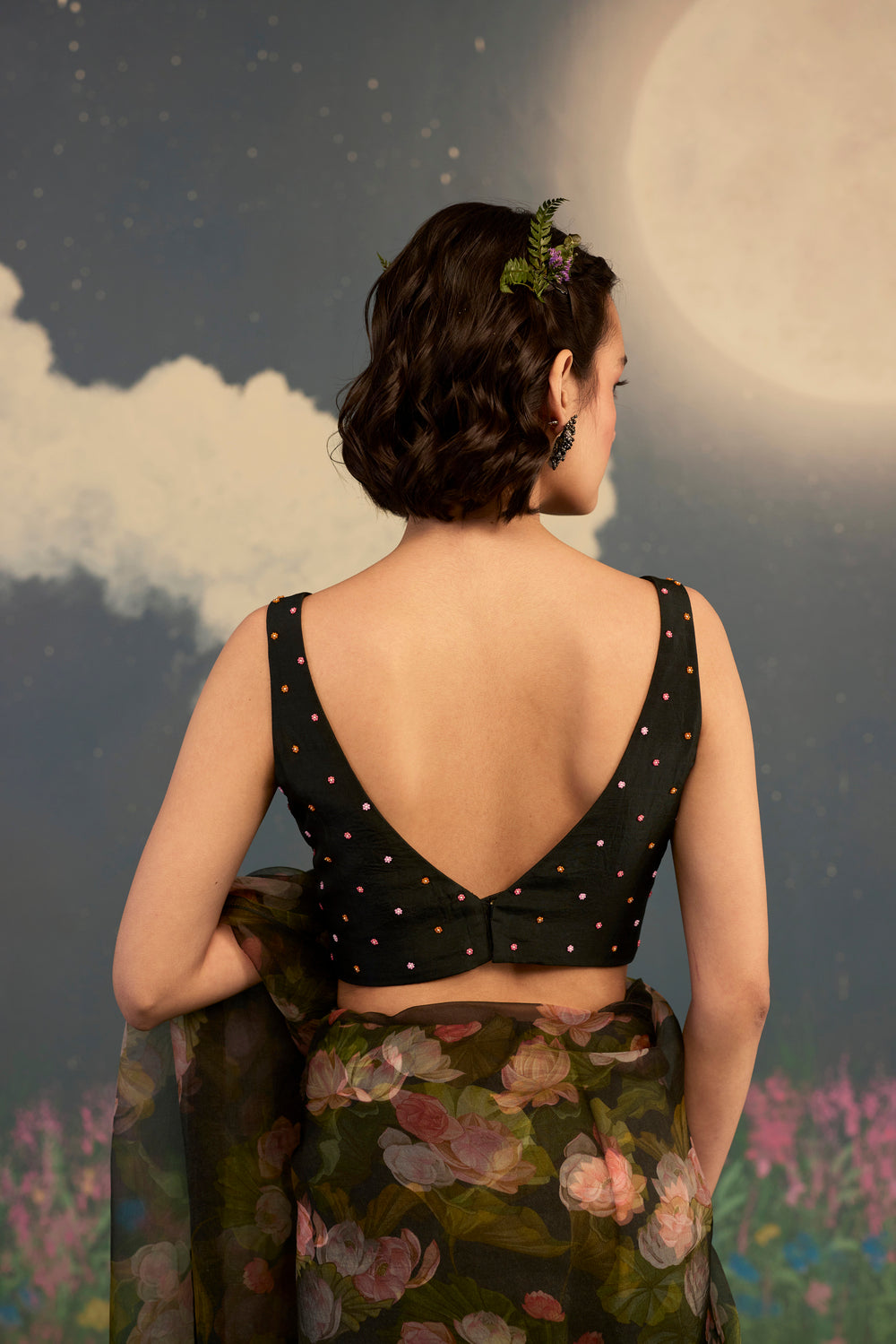 Night Stars Deep V-neck Padded Silk Blouse