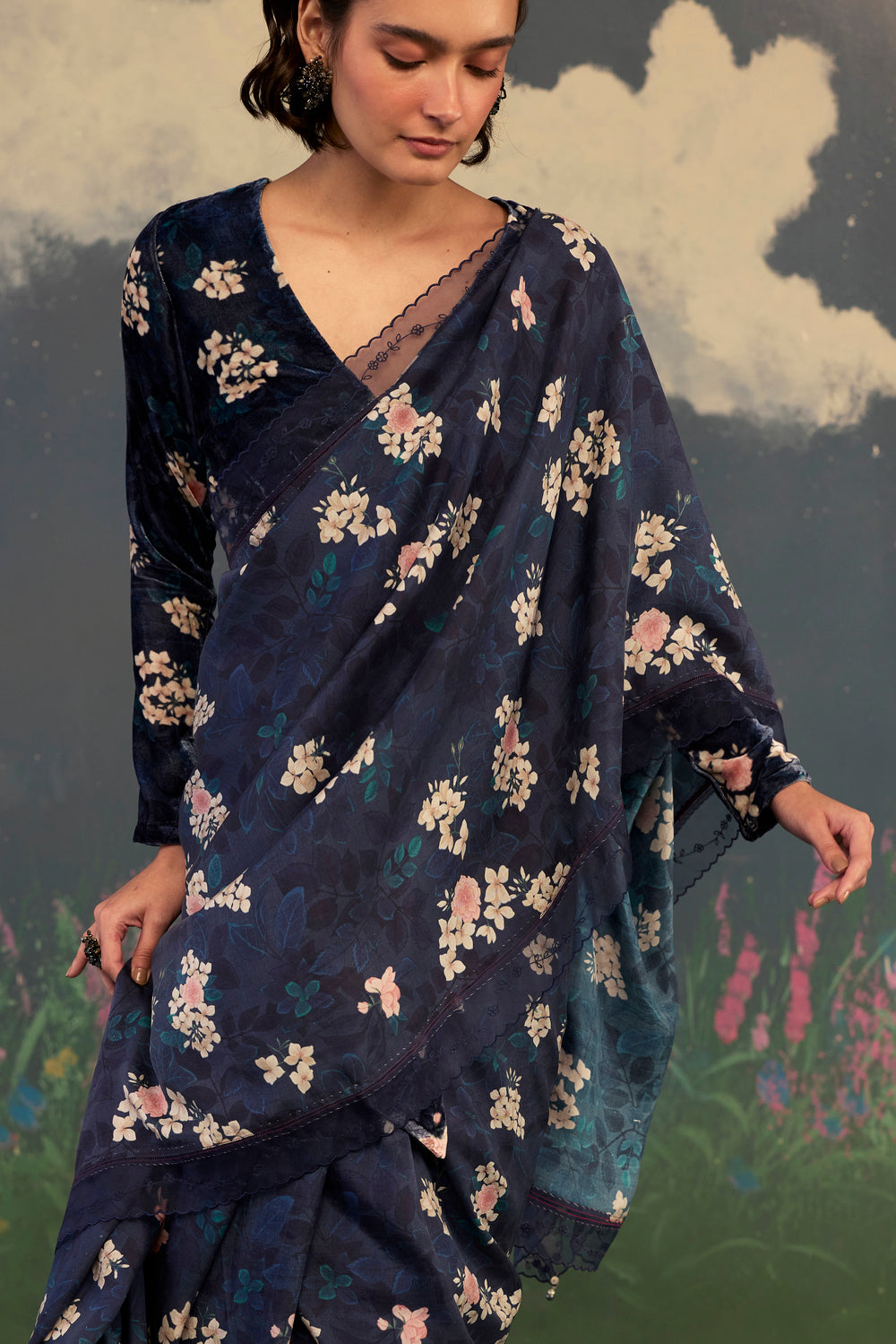 Moonlit Rose Mulberry Silk Sari
